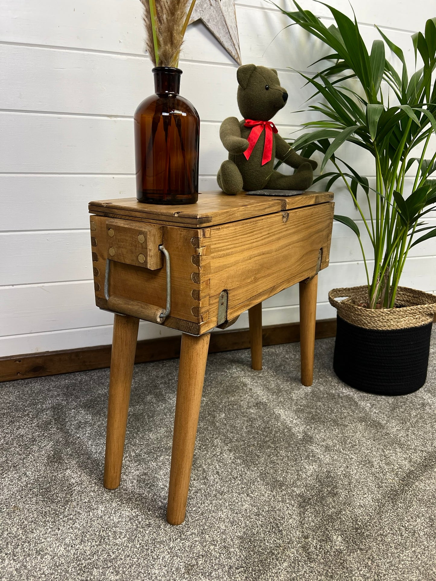 Rustic Wooden Ammo Box Crate Side Table Reclaimed Industrial Home Decor Storage