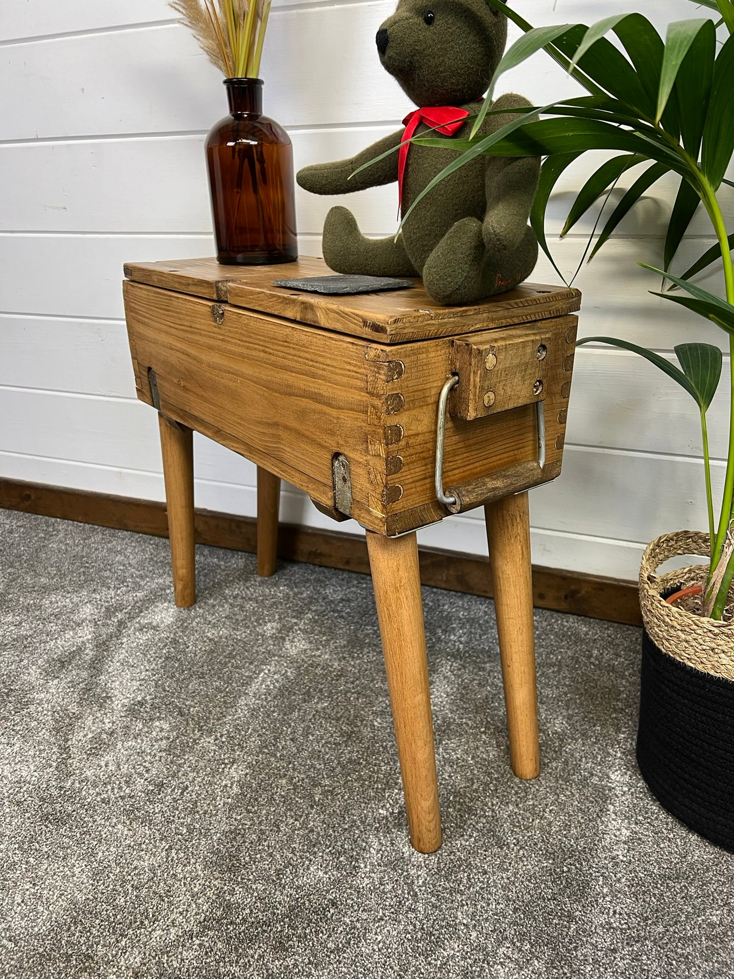 Rustic Wooden Ammo Box Crate Side Table Reclaimed Industrial Home Decor Storage