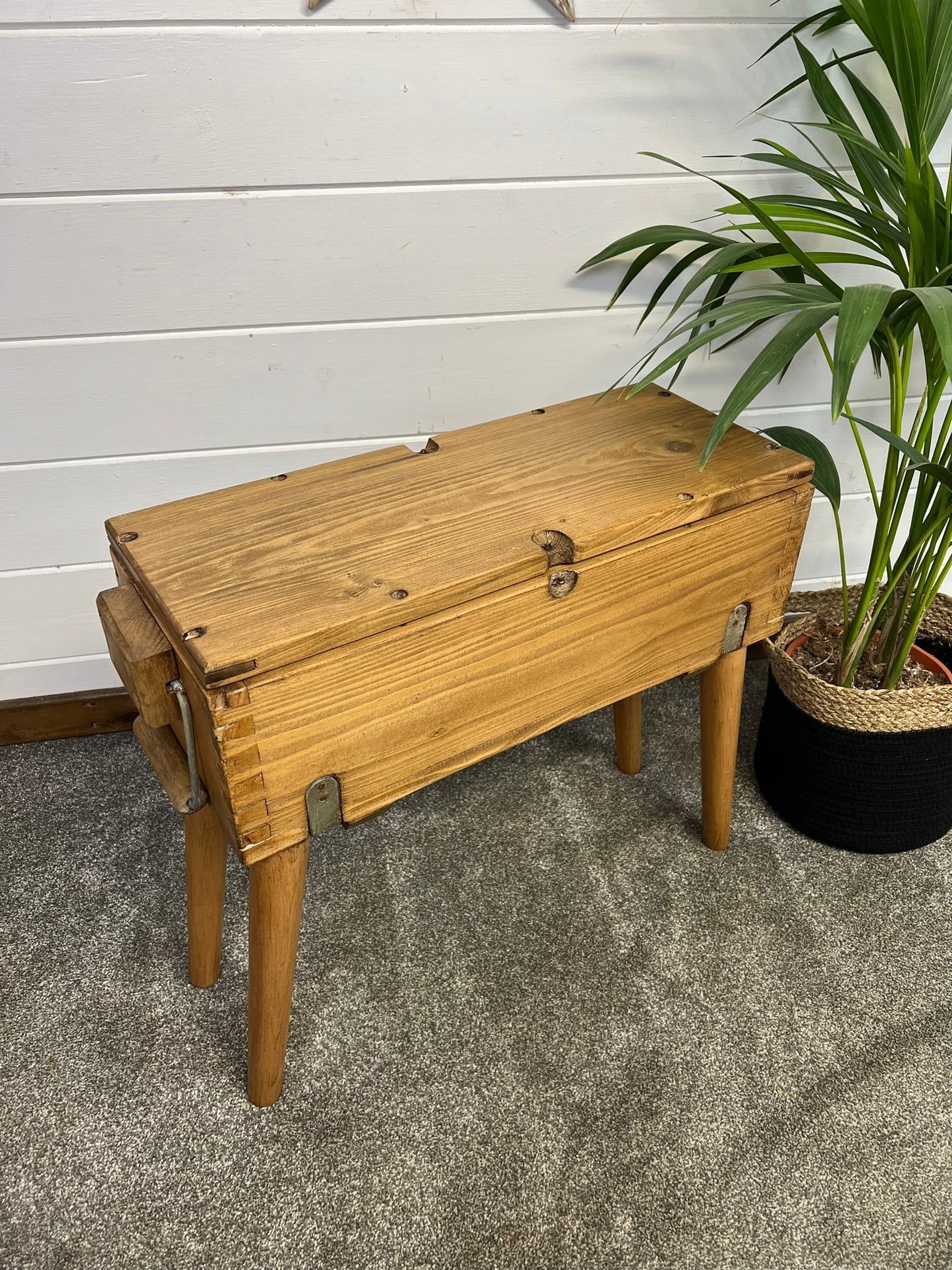 Rustic Wooden Ammo Box Crate Side Table Reclaimed Industrial Home Decor Storage