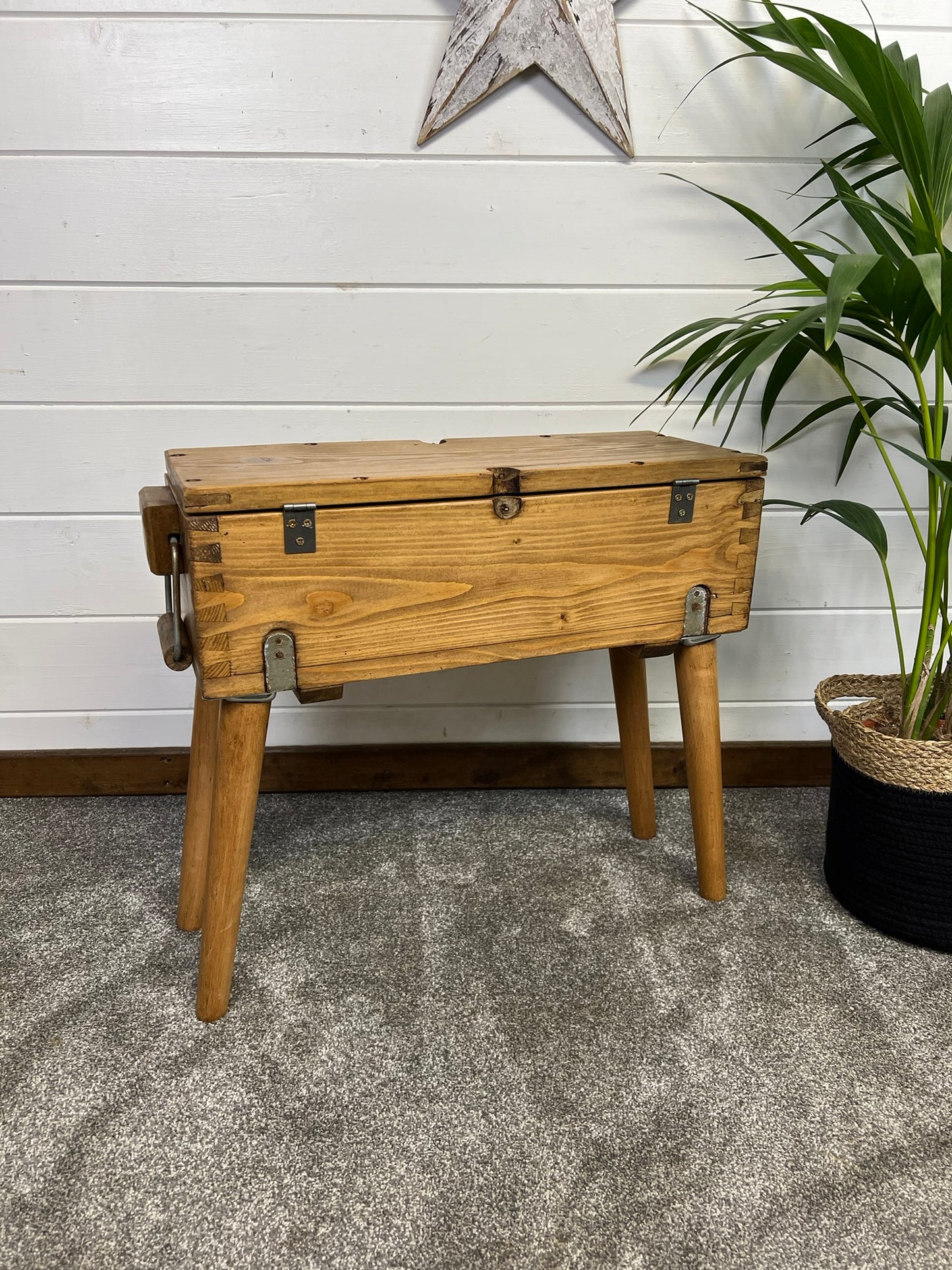 Rustic Wooden Ammo Box Crate Side Table Reclaimed Industrial Home Decor Storage