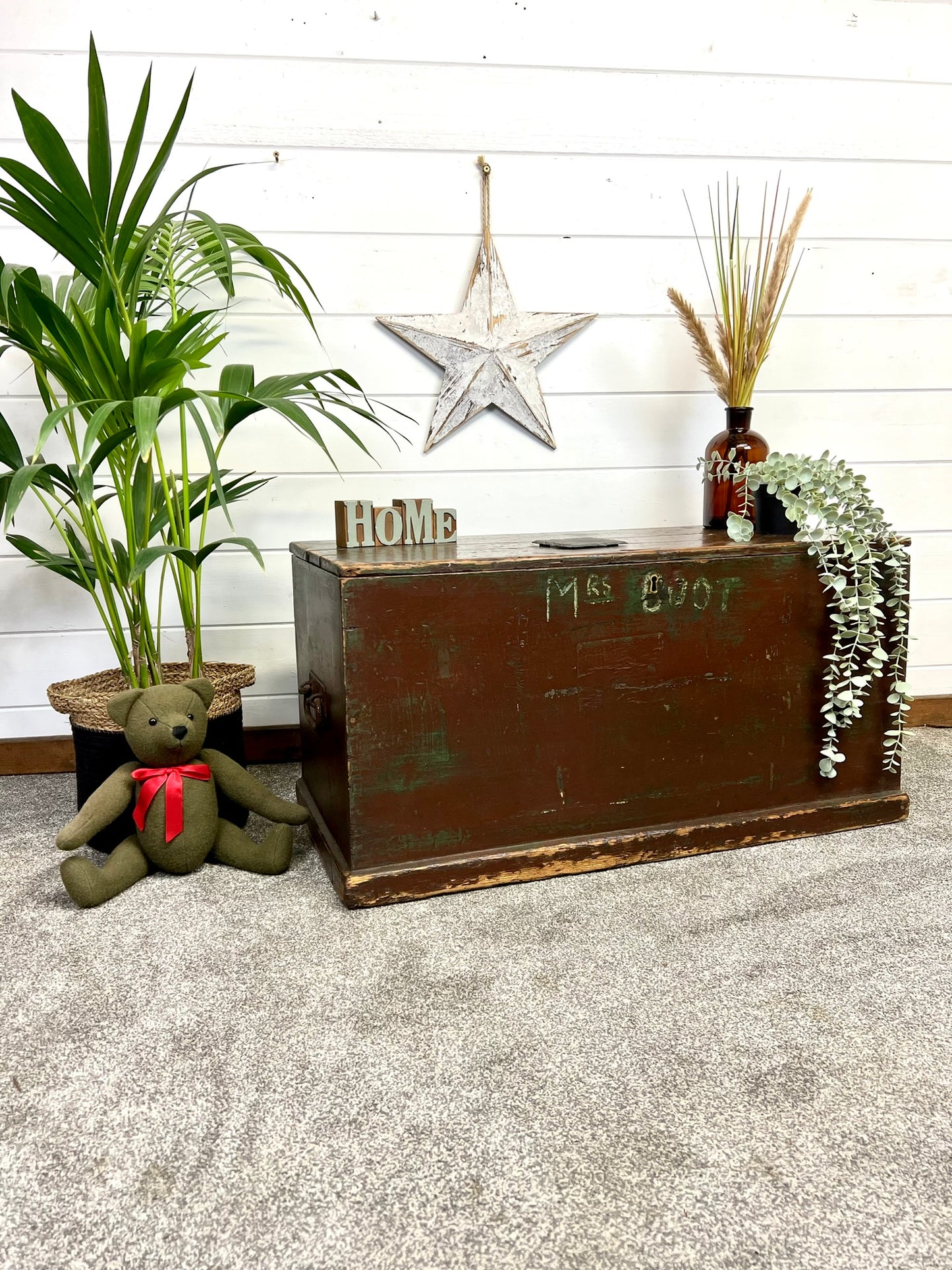 Rustic Wooden Chest Trunk Reclaimed Blanket Box Vintage Farmhouse Coffee Table Ottoman
