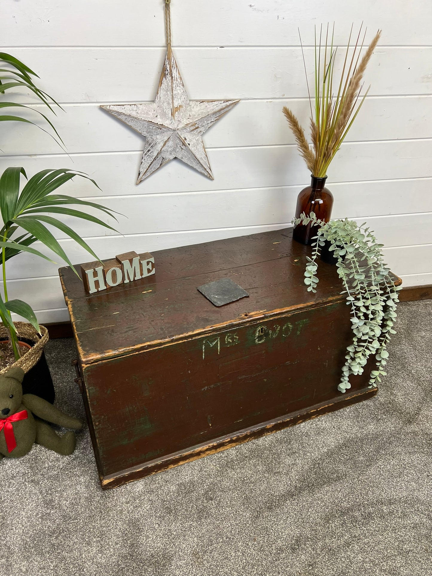 Rustic Wooden Chest Trunk Reclaimed Blanket Box Vintage Farmhouse Coffee Table Ottoman