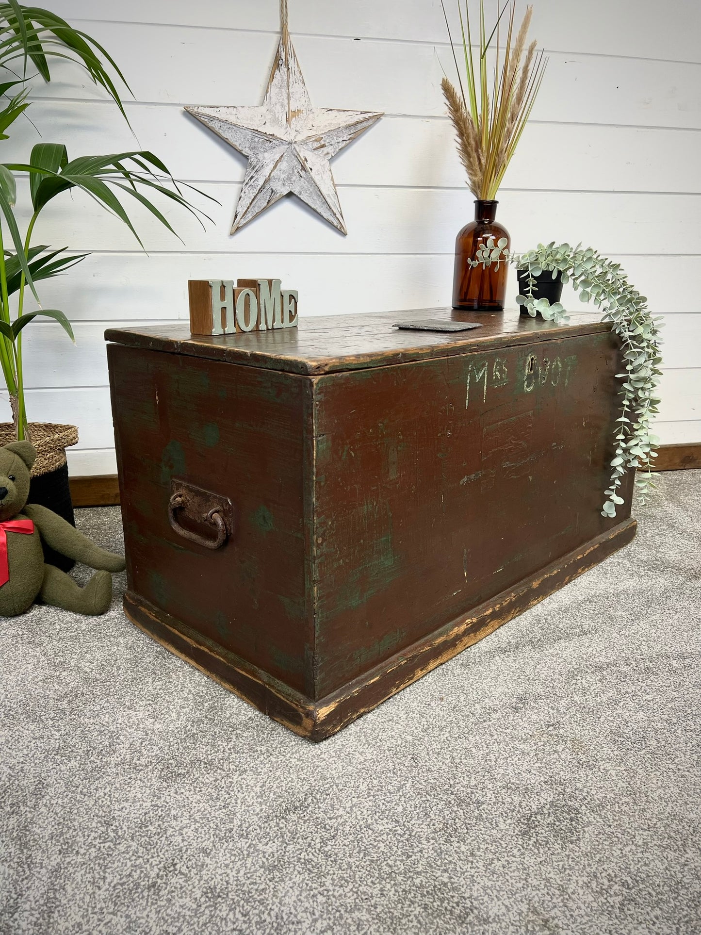 Rustic Wooden Chest Trunk Reclaimed Blanket Box Vintage Farmhouse Coffee Table Ottoman