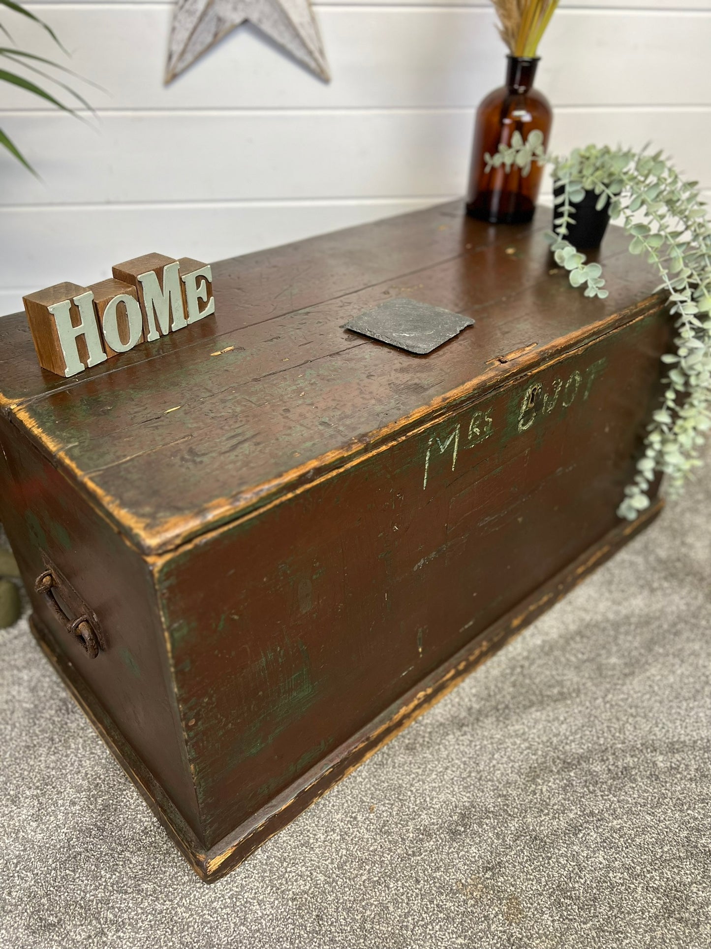 Rustic Wooden Chest Trunk Reclaimed Blanket Box Vintage Farmhouse Coffee Table Ottoman