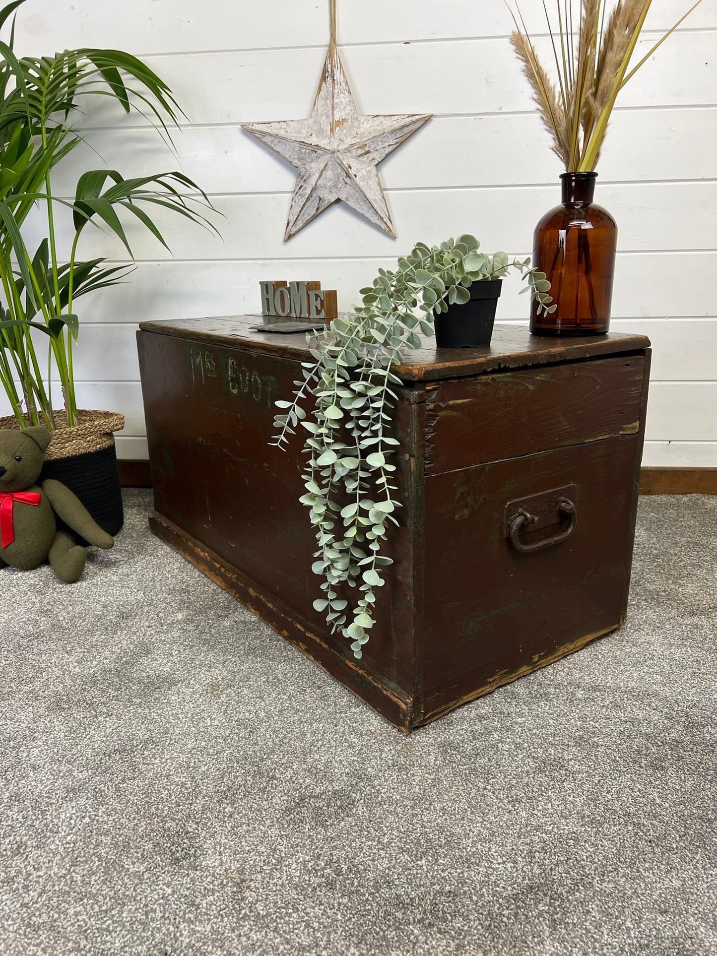 Rustic Wooden Chest Trunk Reclaimed Blanket Box Vintage Farmhouse Coffee Table Ottoman