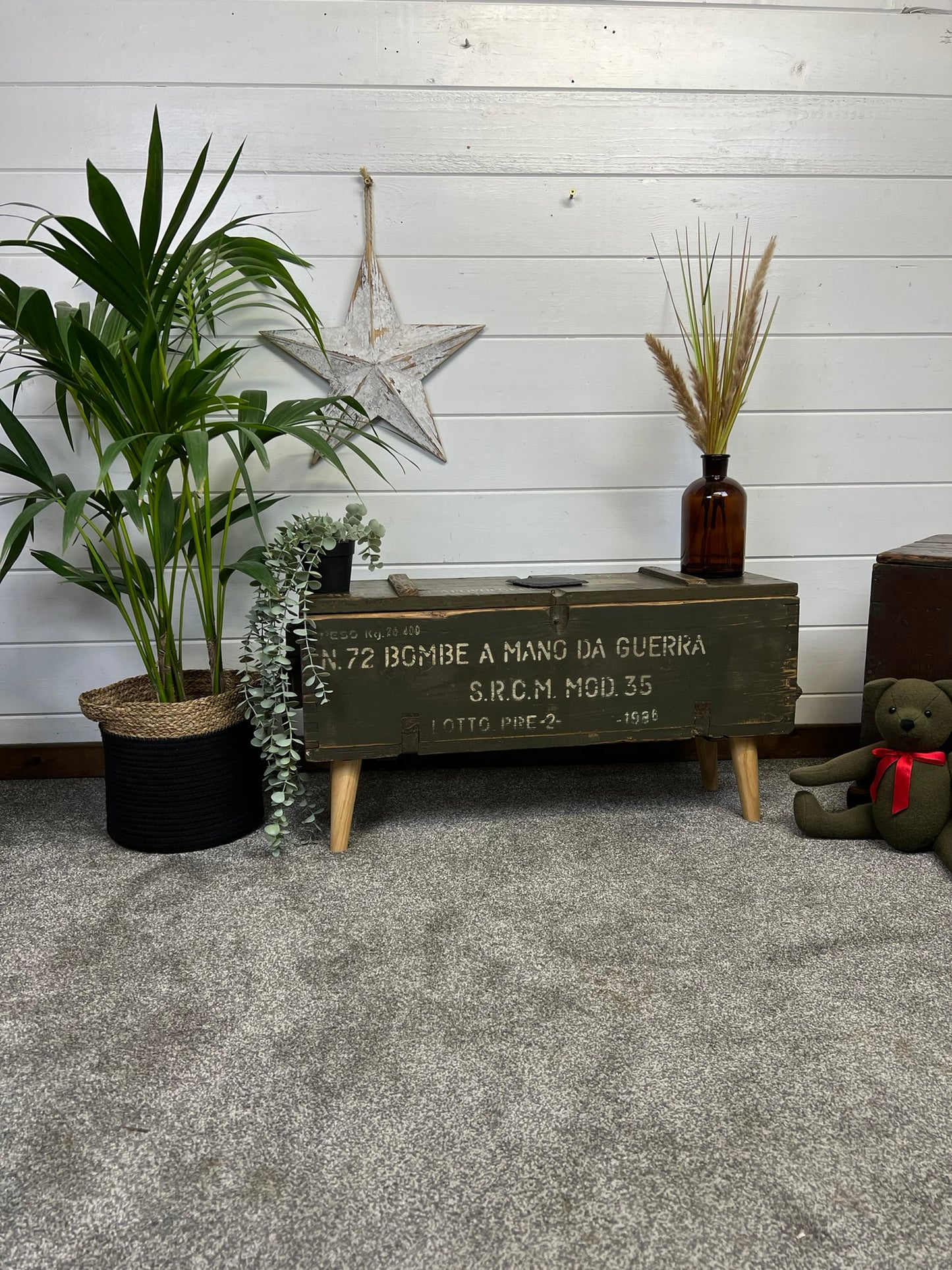 Vintage Reclaimed 1986 Rustic Side Table Coffee Table Farmhouse Chic Storage Boho Decor
