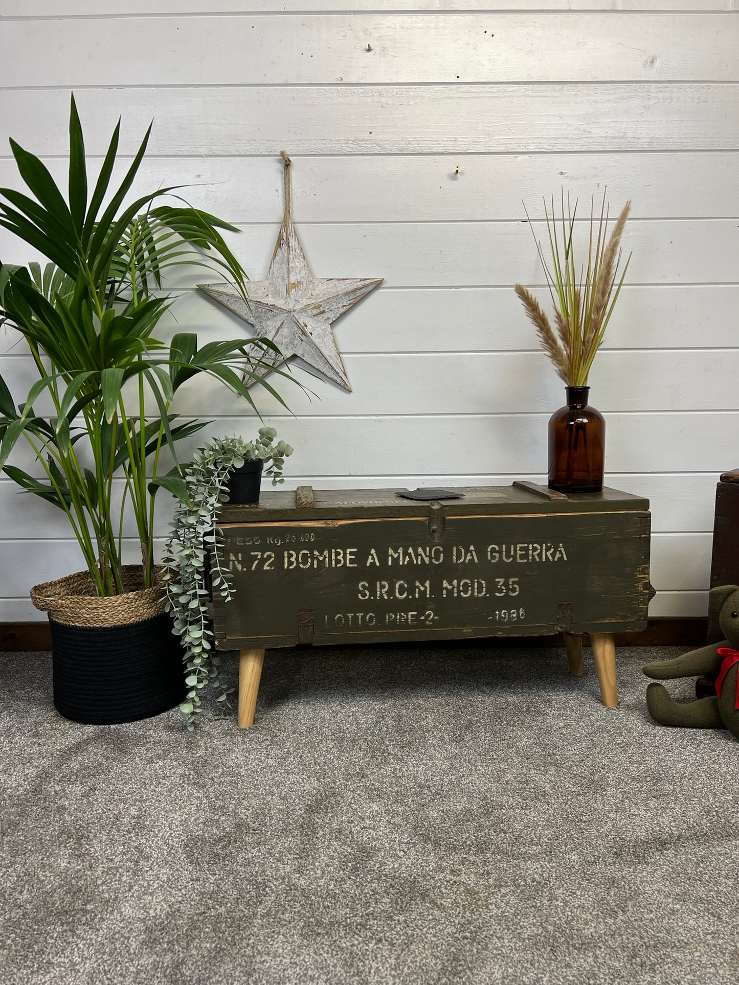 Vintage Reclaimed 1986 Rustic Side Table Coffee Table Farmhouse Chic Storage Boho Decor