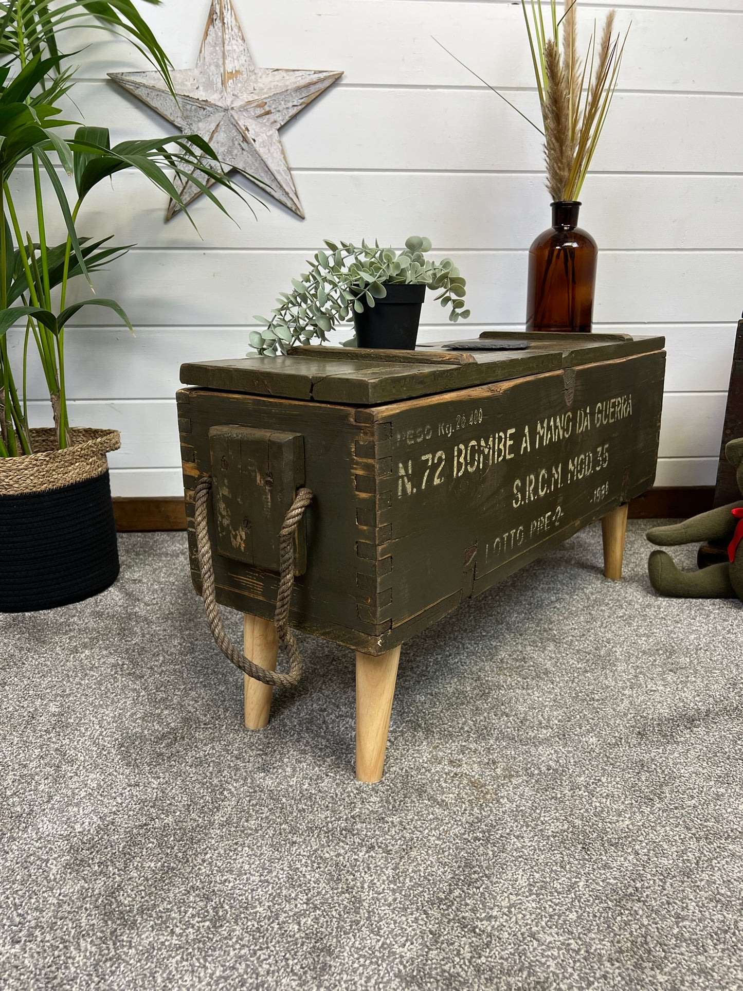 Vintage Reclaimed 1986 Rustic Side Table Coffee Table Farmhouse Chic Storage Boho Decor