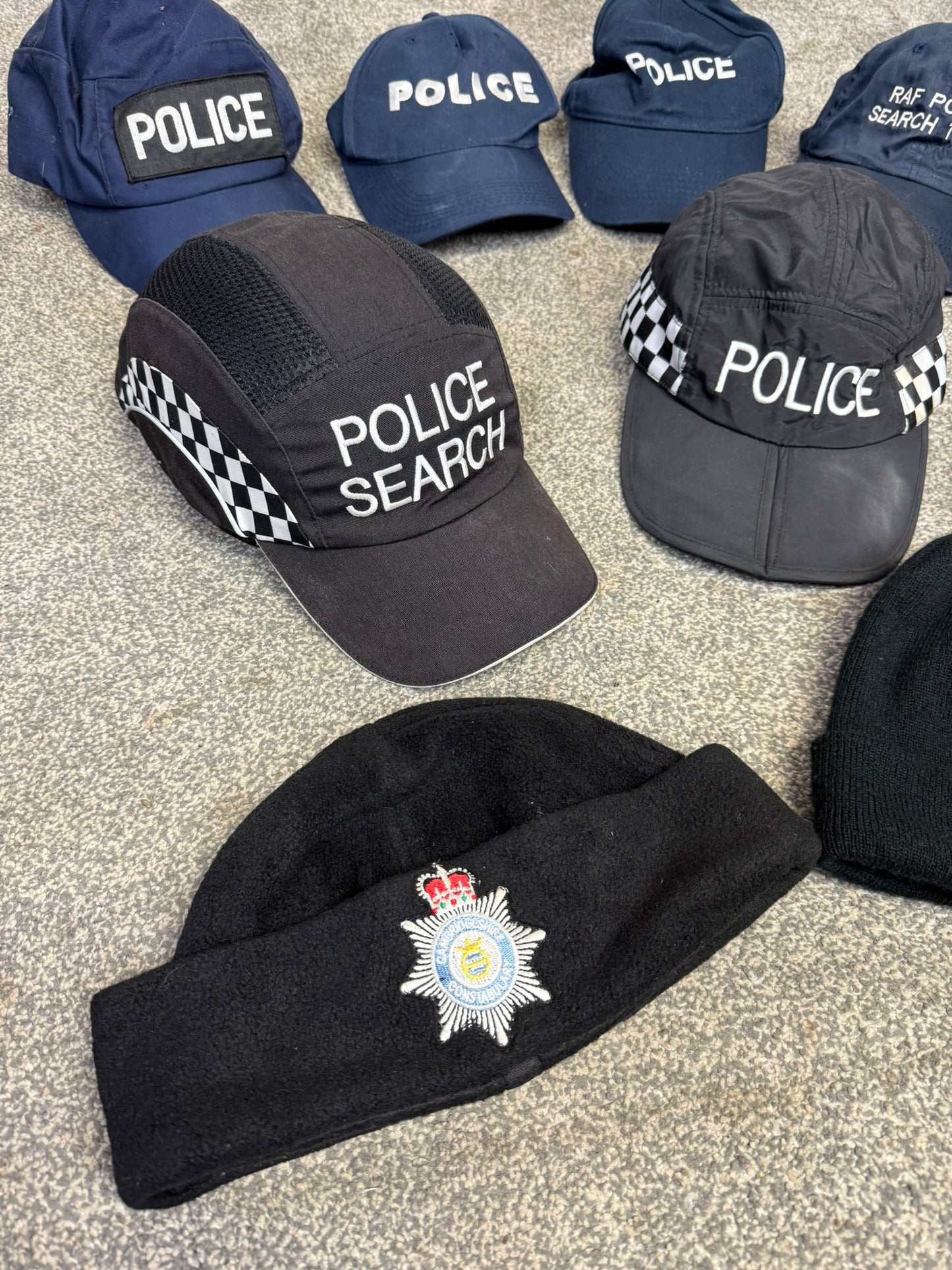 8x Ex Police Baseball Caps & Beanie Hat Job Lot Theatre Headwear Uniform Film Prop Lot