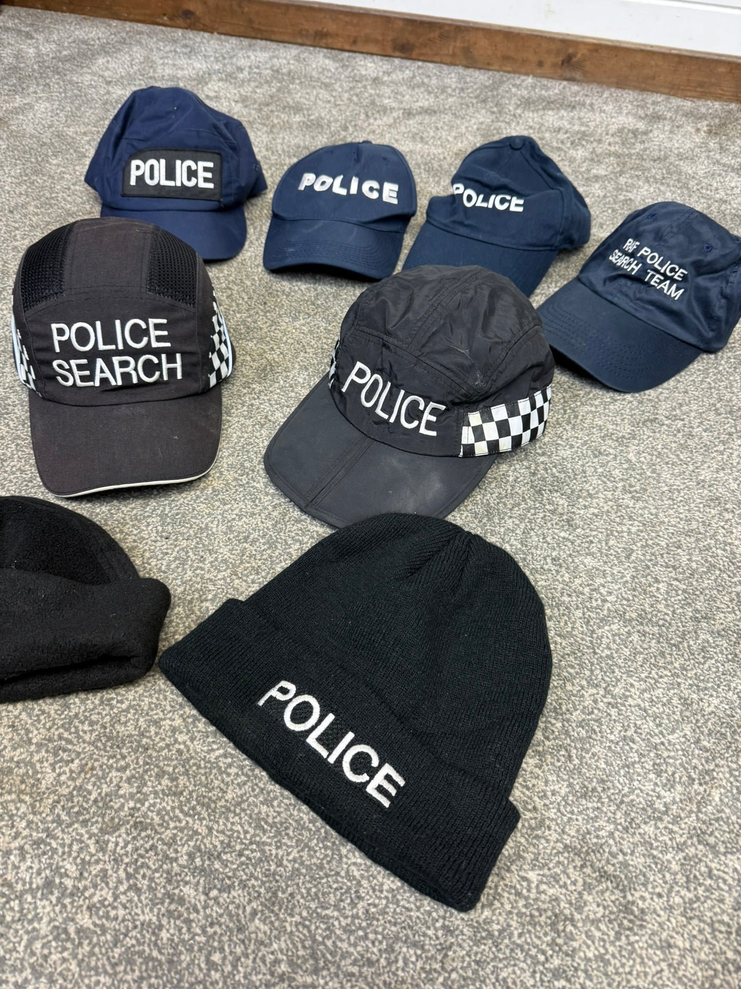 8x Ex Police Baseball Caps & Beanie Hat Job Lot Theatre Headwear Uniform Film Prop Lot