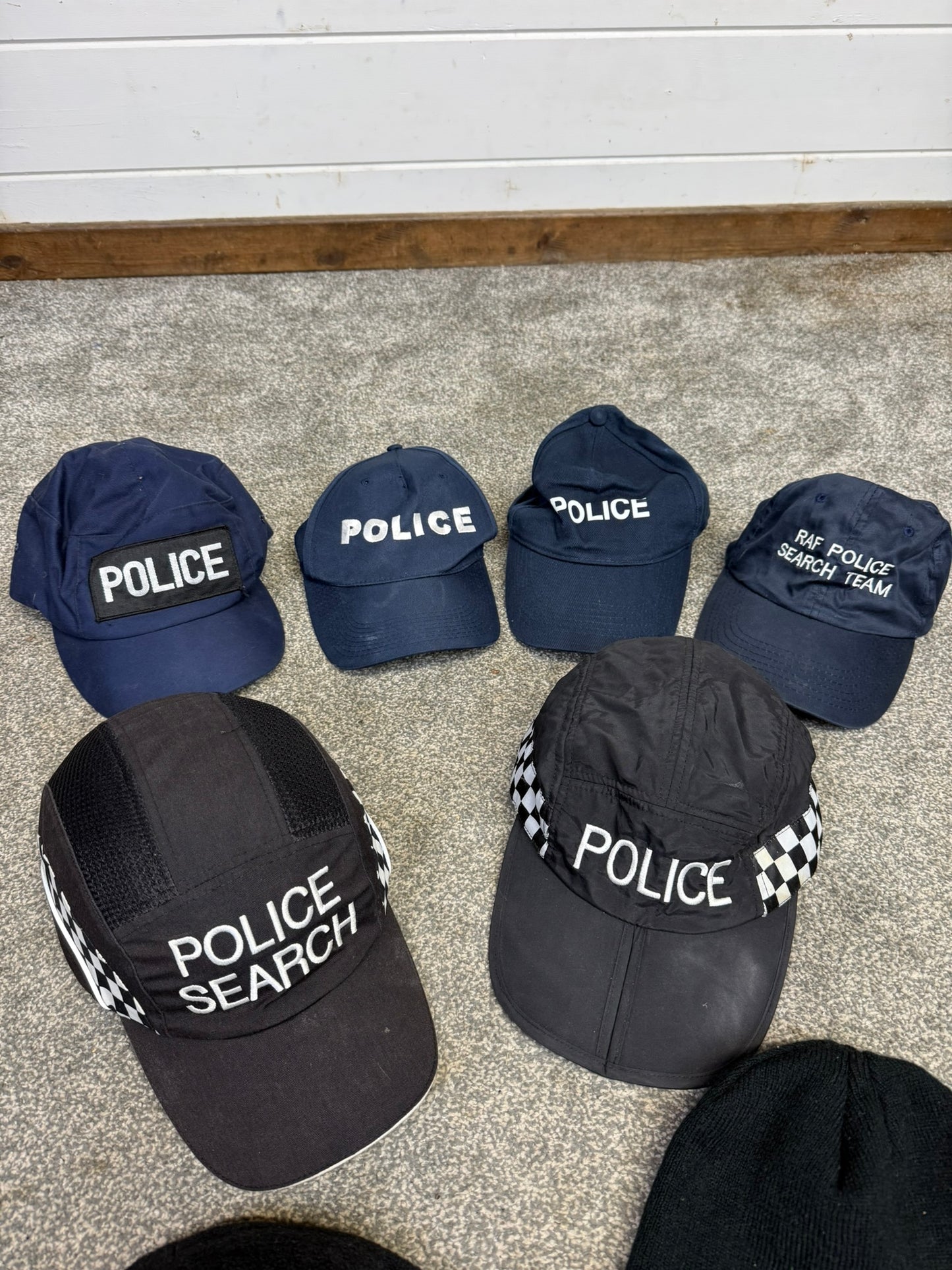 8x Ex Police Baseball Caps & Beanie Hat Job Lot Theatre Headwear Uniform Film Prop Lot
