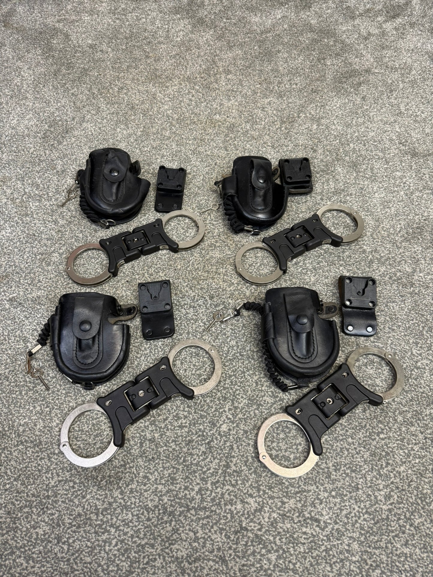 Ex Police Folding Hiatt Handcuffs Hinged Cuffs PSNI Leather Pouch & Key Security Collectible