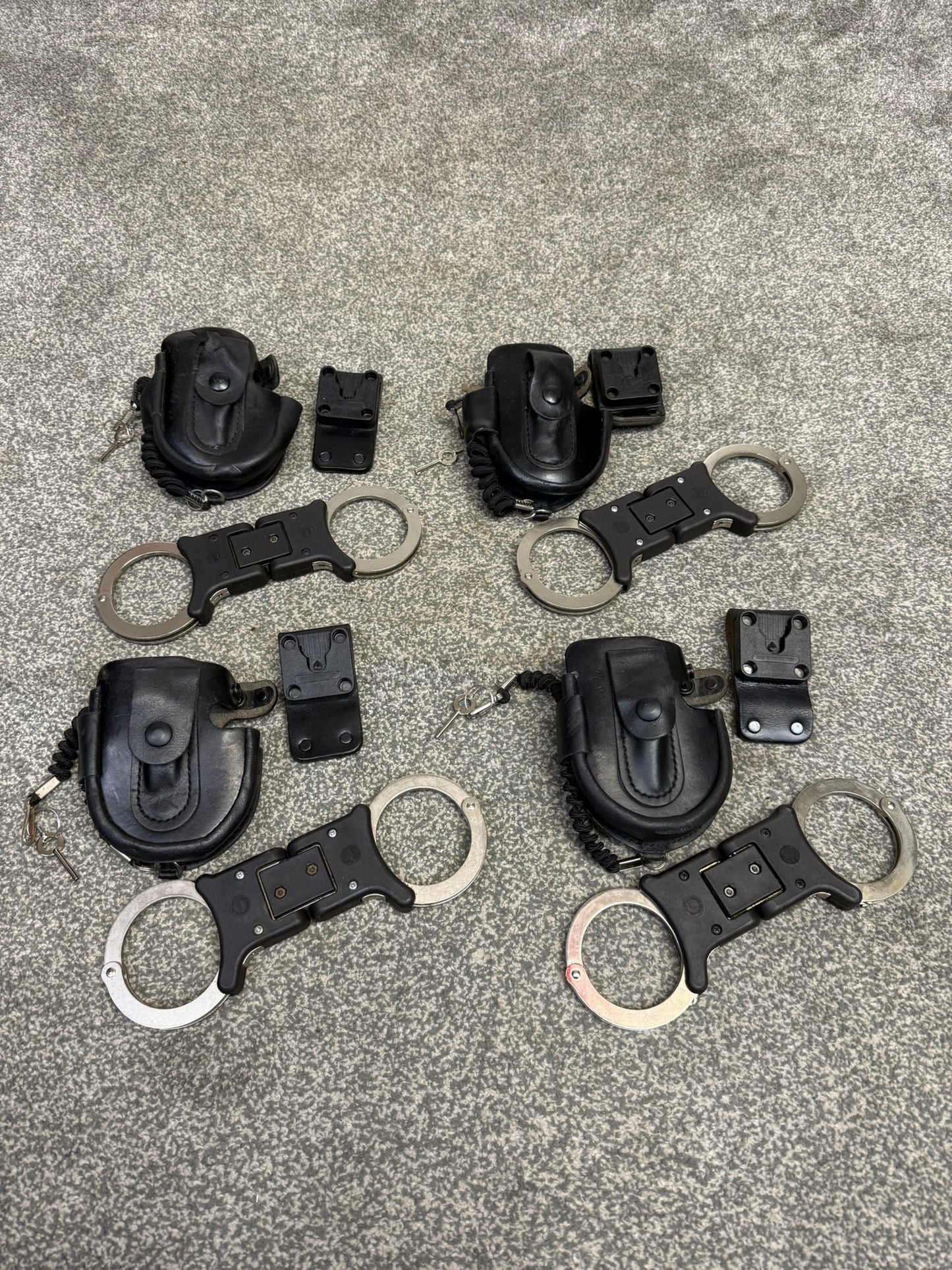 Ex Police Folding Hiatt Handcuffs Hinged Cuffs PSNI Leather Pouch & Key Security Collectible