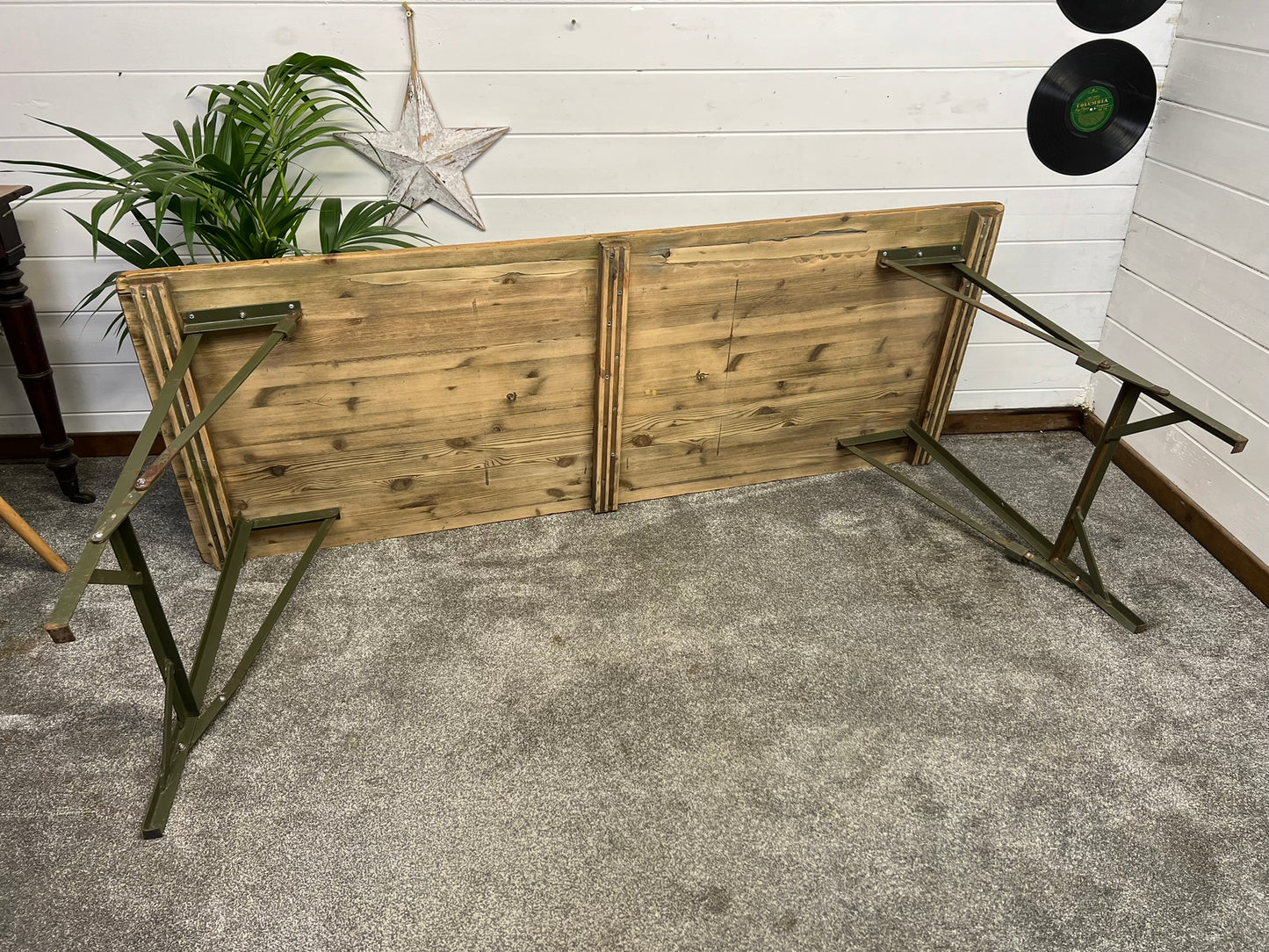 Vintage Wooden Folding Trestle Table Rustic Industrial Farmhouse Dining Desk Catering Market