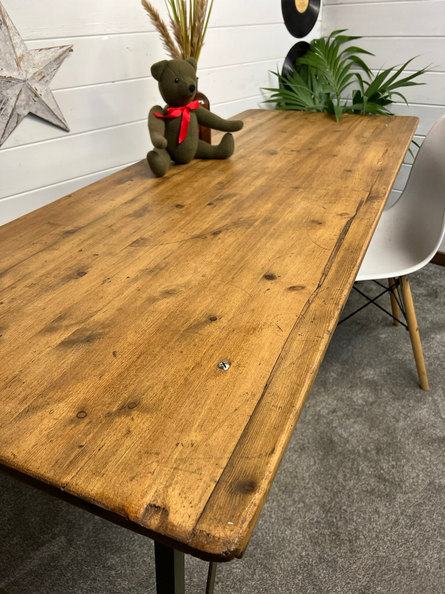 Vintage Wooden Folding Trestle Table Rustic Industrial Farmhouse Dining Desk Catering Market