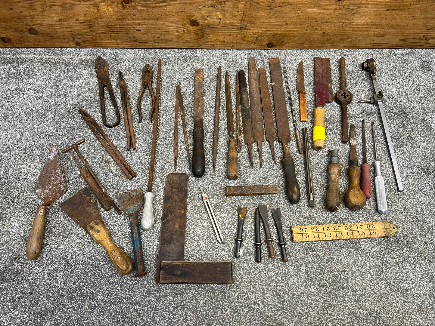 Job Lot of Old Garage Workshop Tools Vintage Rustic Patina Pliers Files Etc.