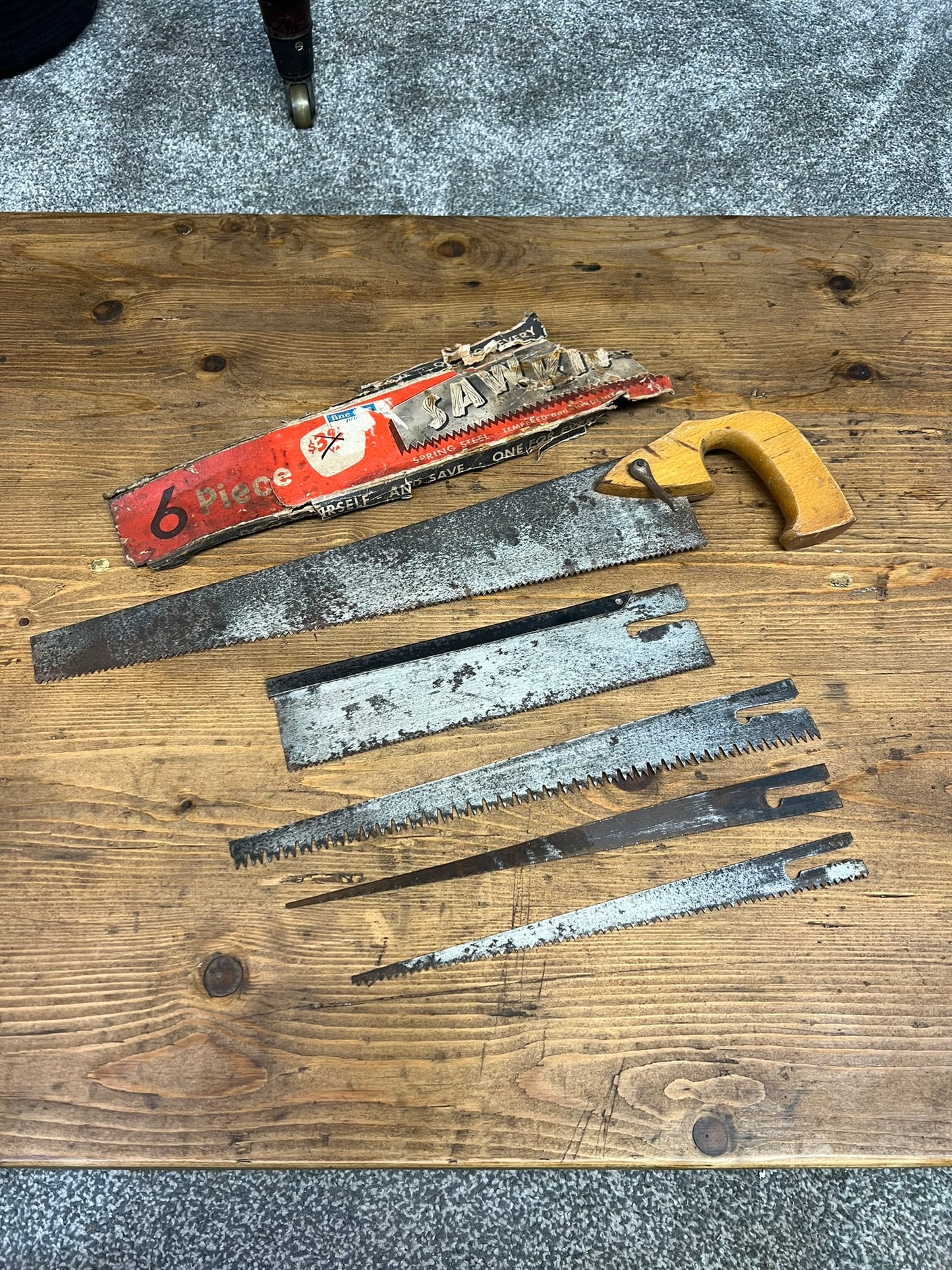 Vintage 6 Piece Interchangeable Blade Hand Saw Kit Retro Old School