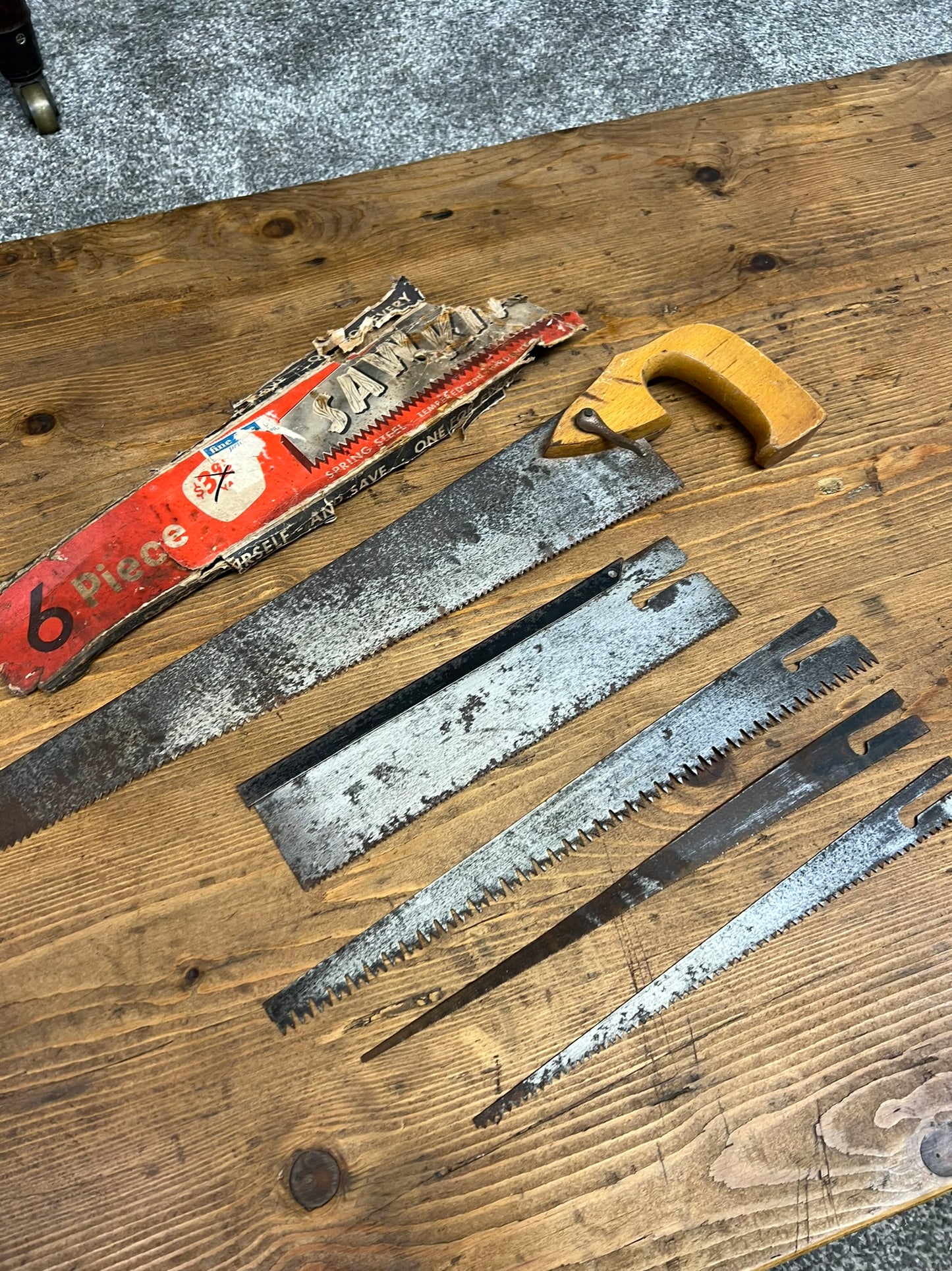 Vintage 6 Piece Interchangeable Blade Hand Saw Kit Retro Old School