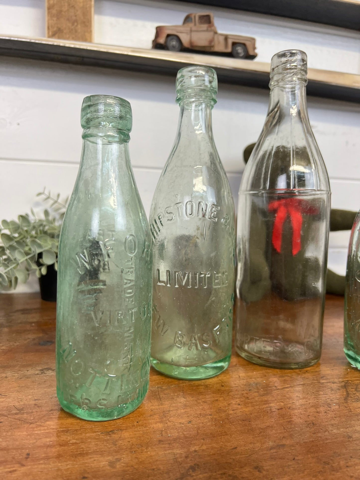4x Vintage Clear Glass Bottles Home Decor Rustic Industrial Shelf Decor Display