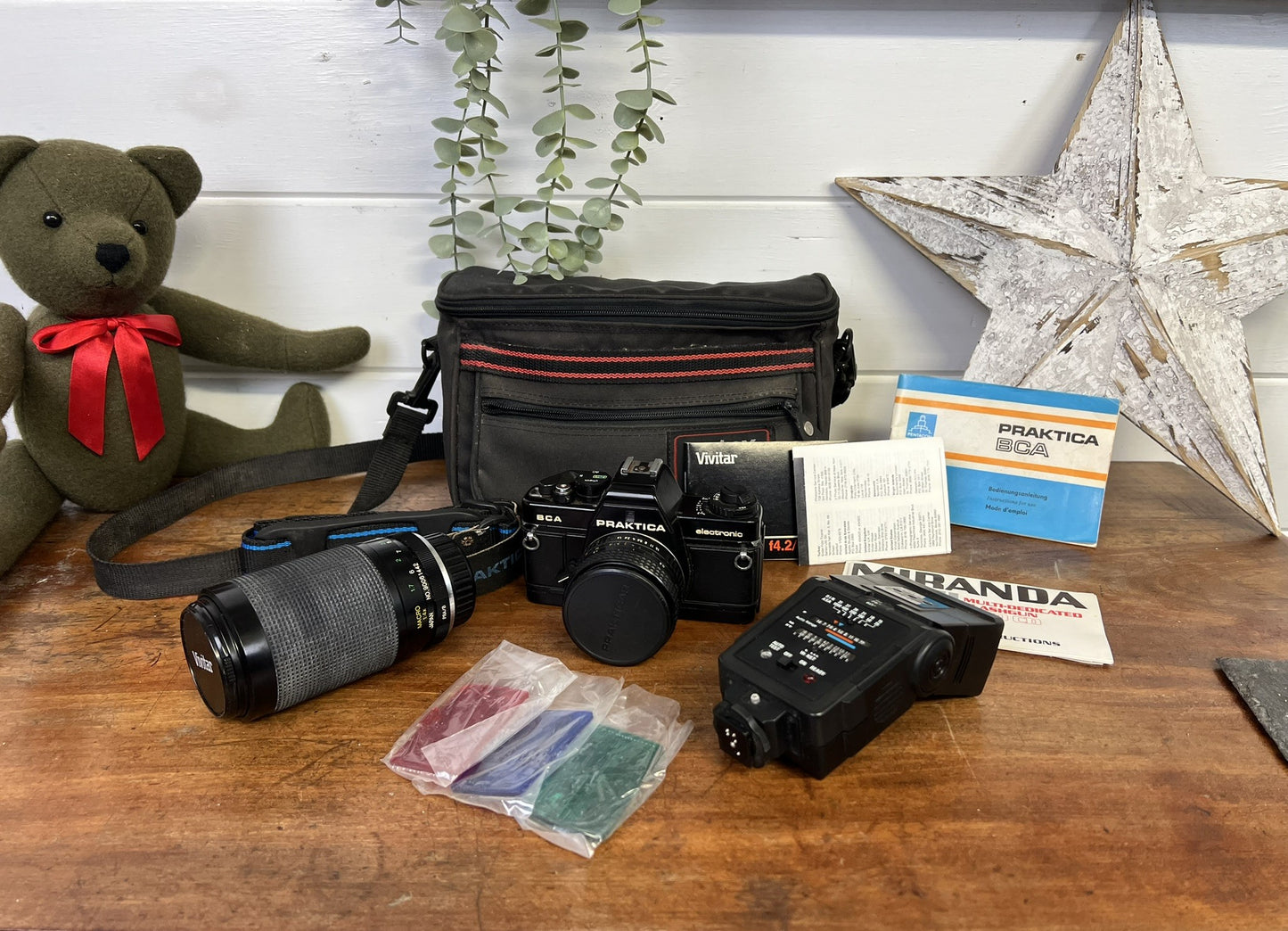 Vintage Camera Bundle Praktica BCA Electronic Camera 2x Lenses & Miranda 700CD Flash