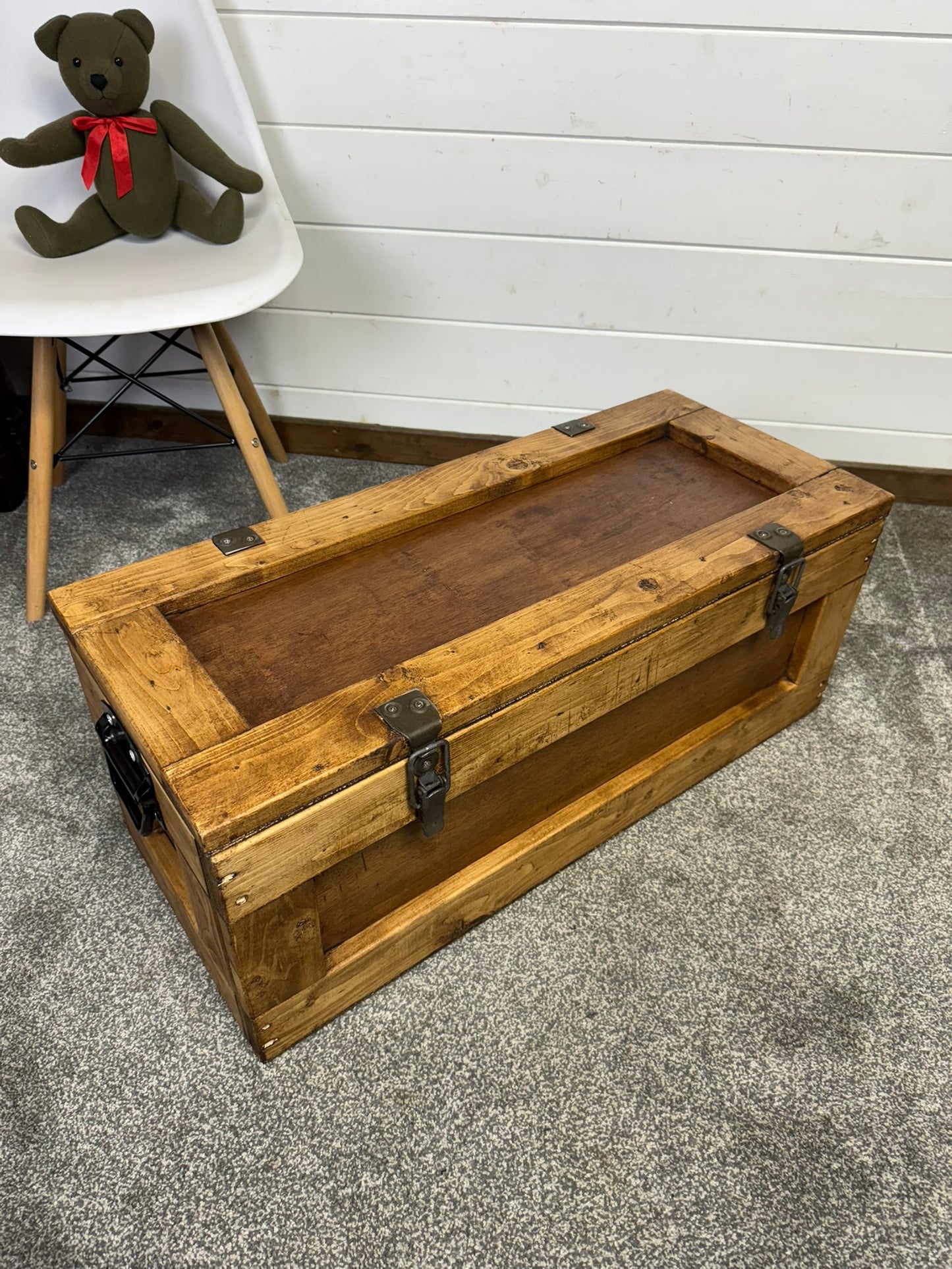 Wooden Military Chest Crate Reclaimed Waxed Storage Box Rustic Industrial Side Table