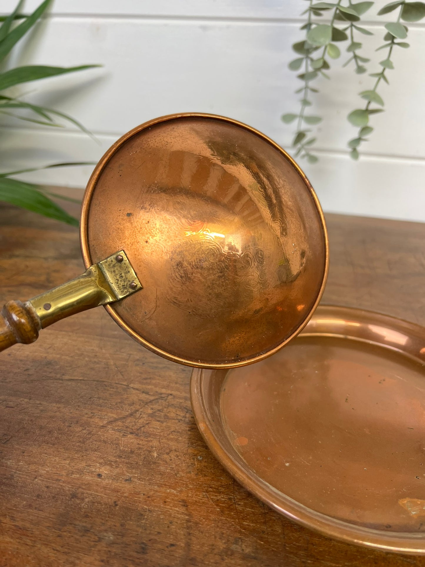 Vintage Copper Ladle Spoon Made In England & Copper Plate Antique Interior Decor