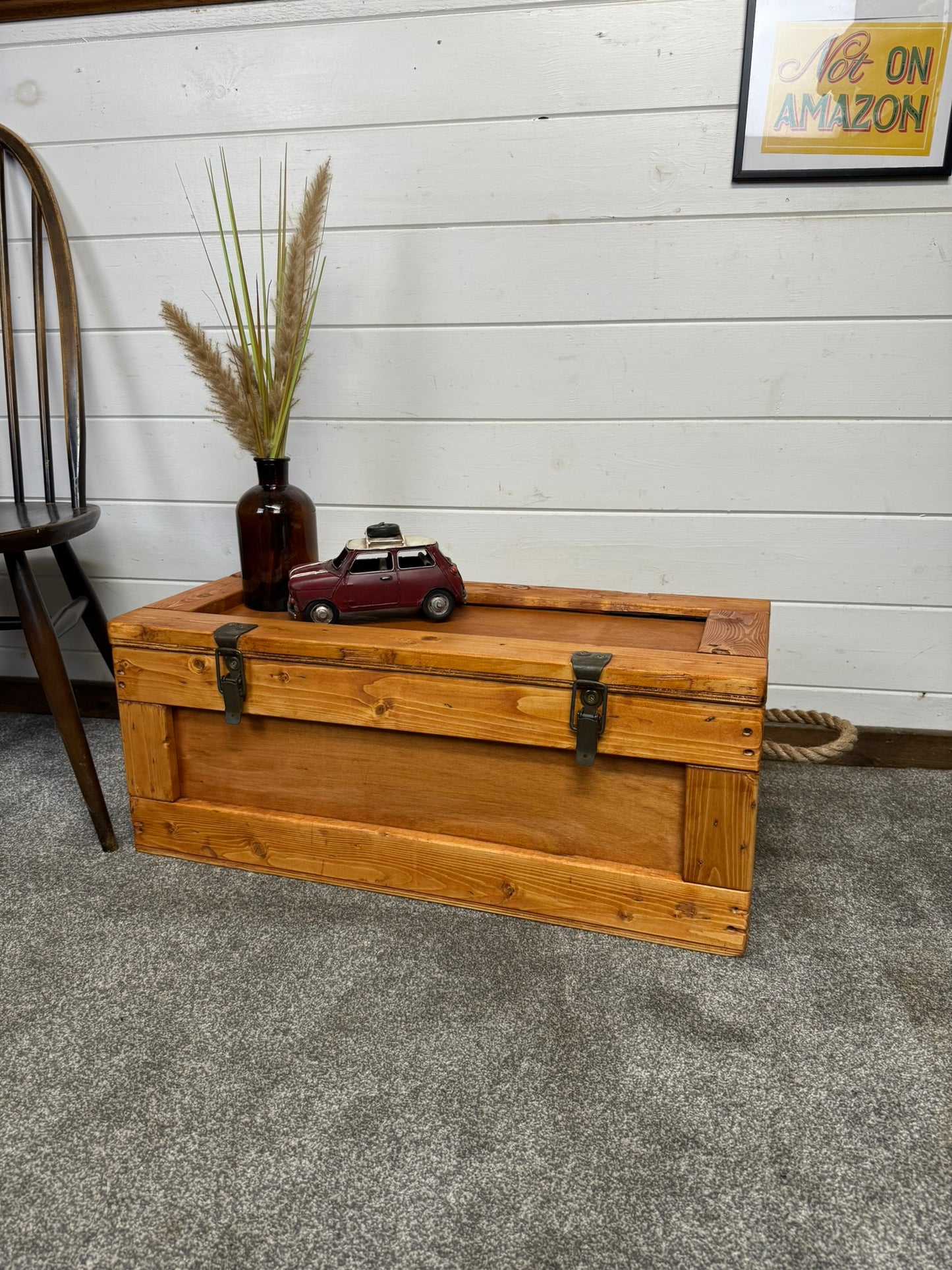 Large Wooden Storage Chest Rustic Industrial Reclaimed Trunk Home Decor Blanket Storage Side Table