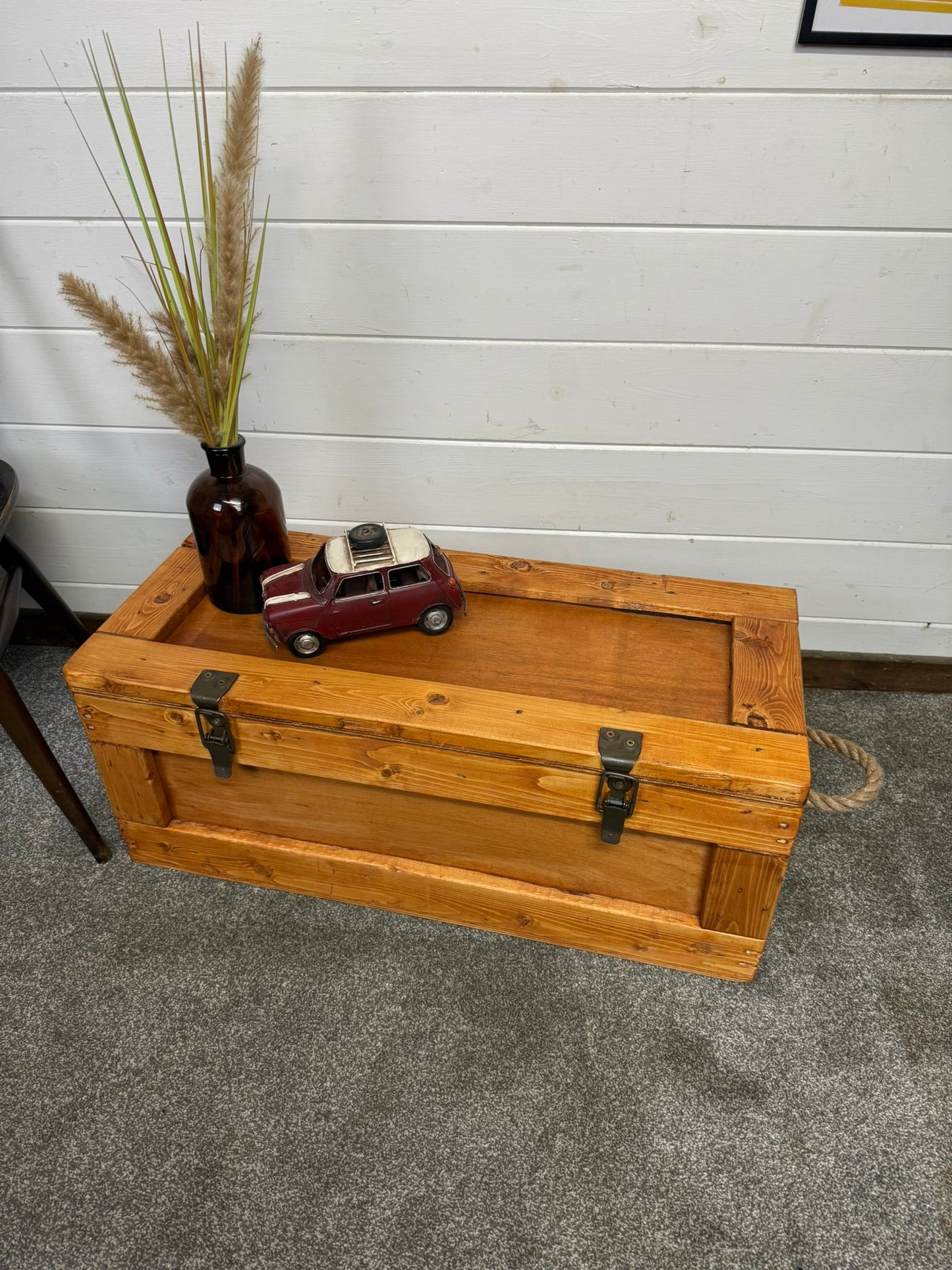 Large Wooden Storage Chest Rustic Industrial Reclaimed Trunk Home Decor Blanket Storage Side Table