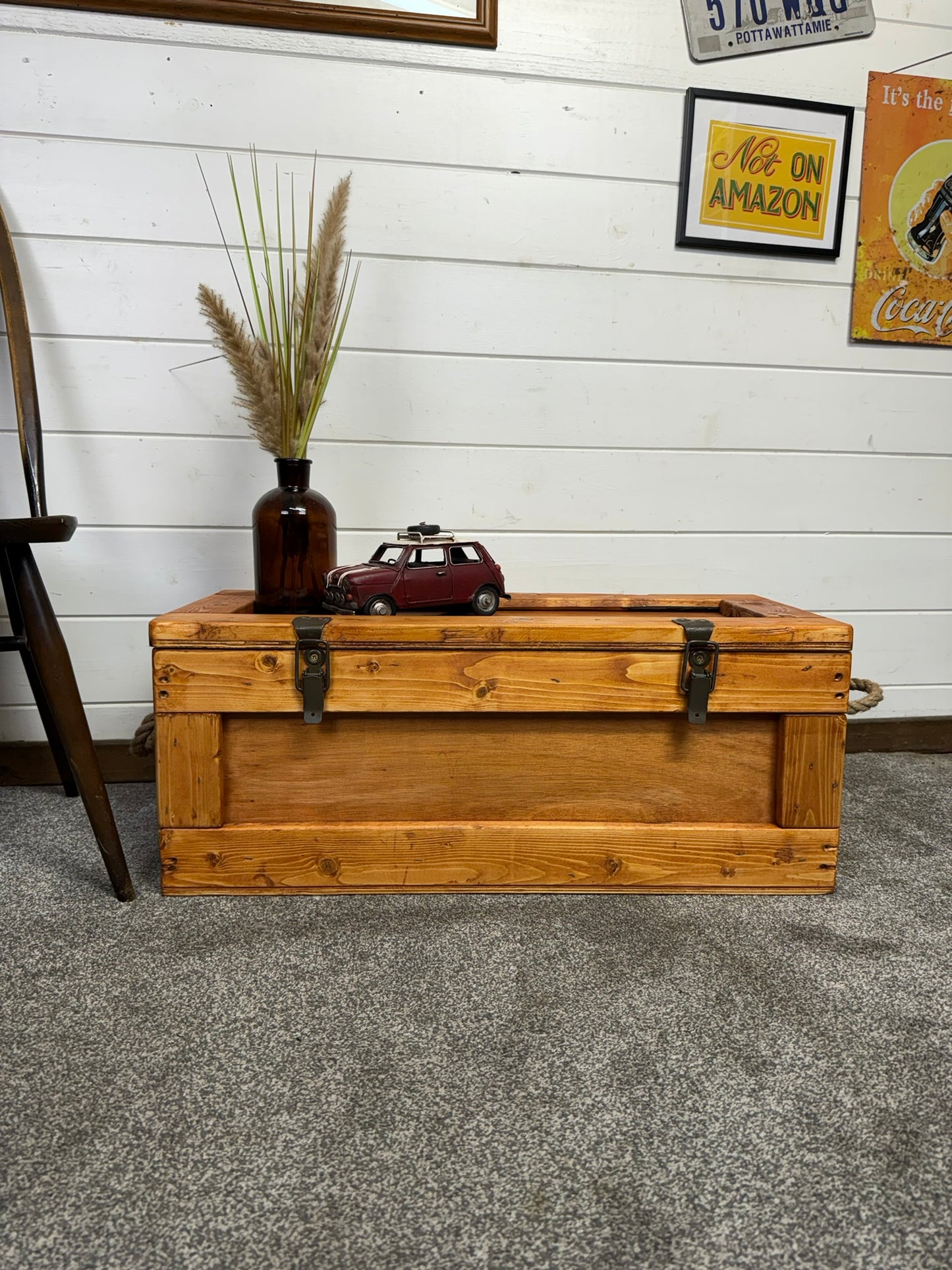 Large Wooden Storage Chest Rustic Industrial Reclaimed Trunk Home Decor Blanket Storage Side Table