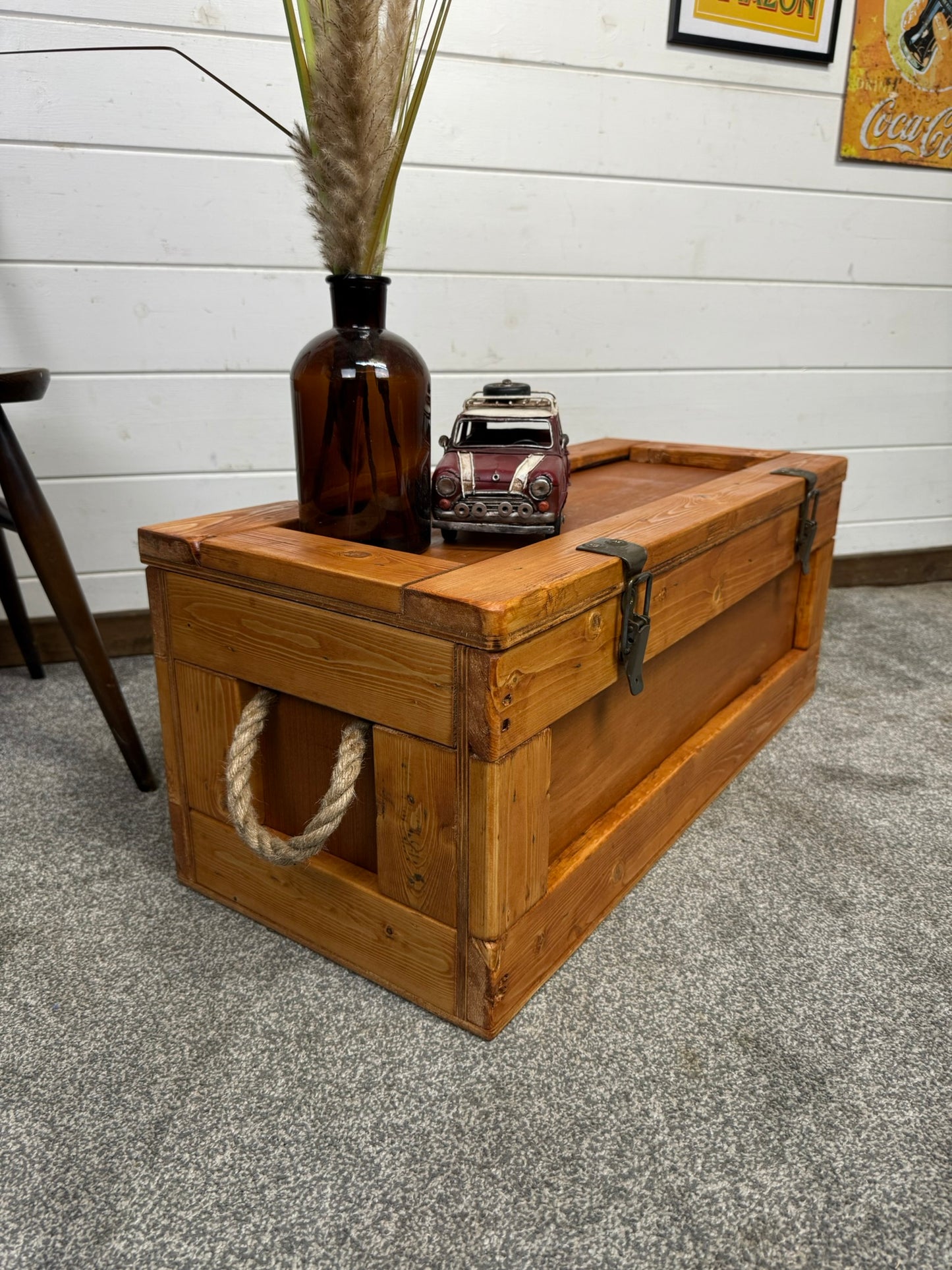 Large Wooden Storage Chest Rustic Industrial Reclaimed Trunk Home Decor Blanket Storage Side Table