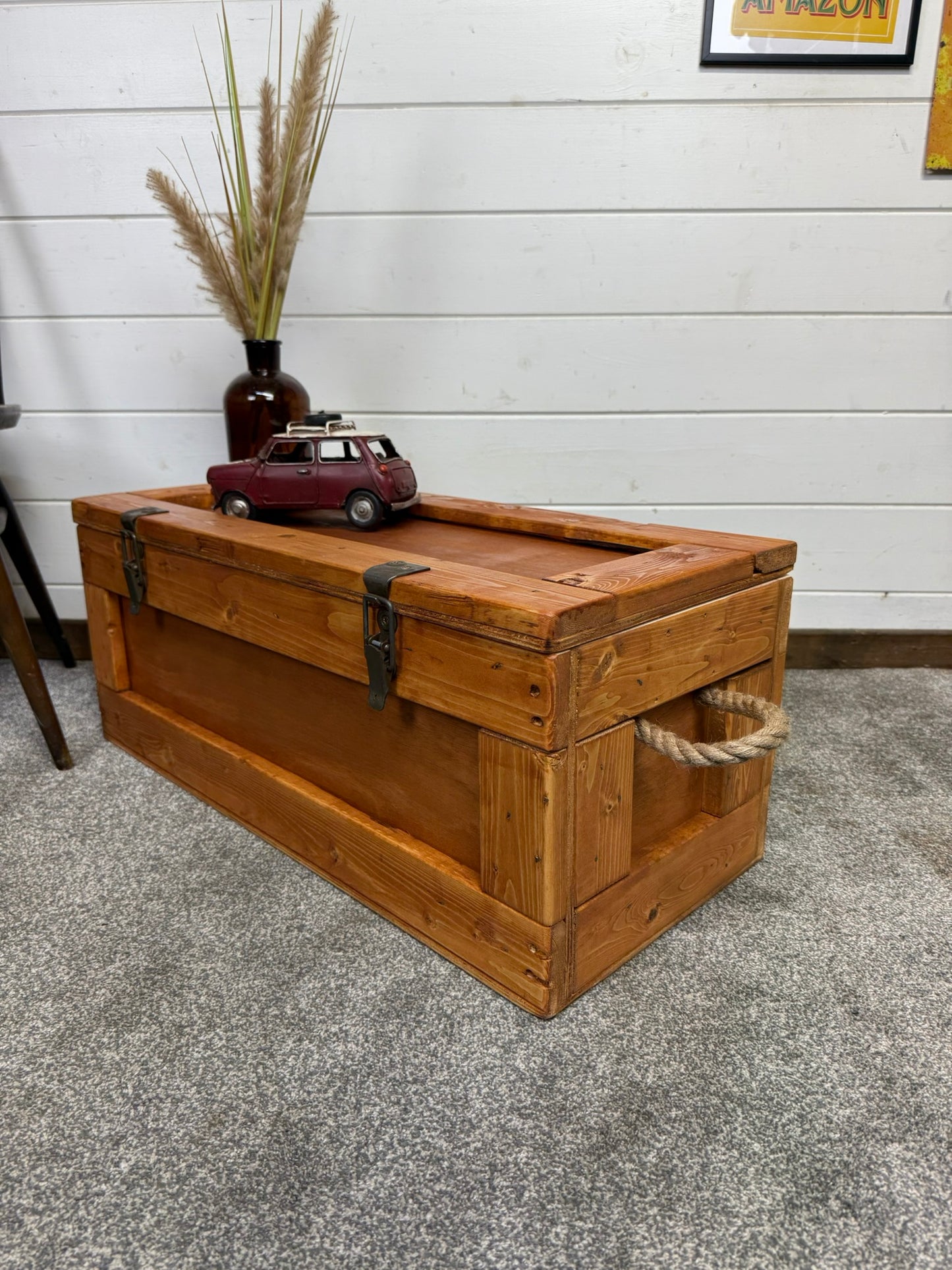 Large Wooden Storage Chest Rustic Industrial Reclaimed Trunk Home Decor Blanket Storage Side Table