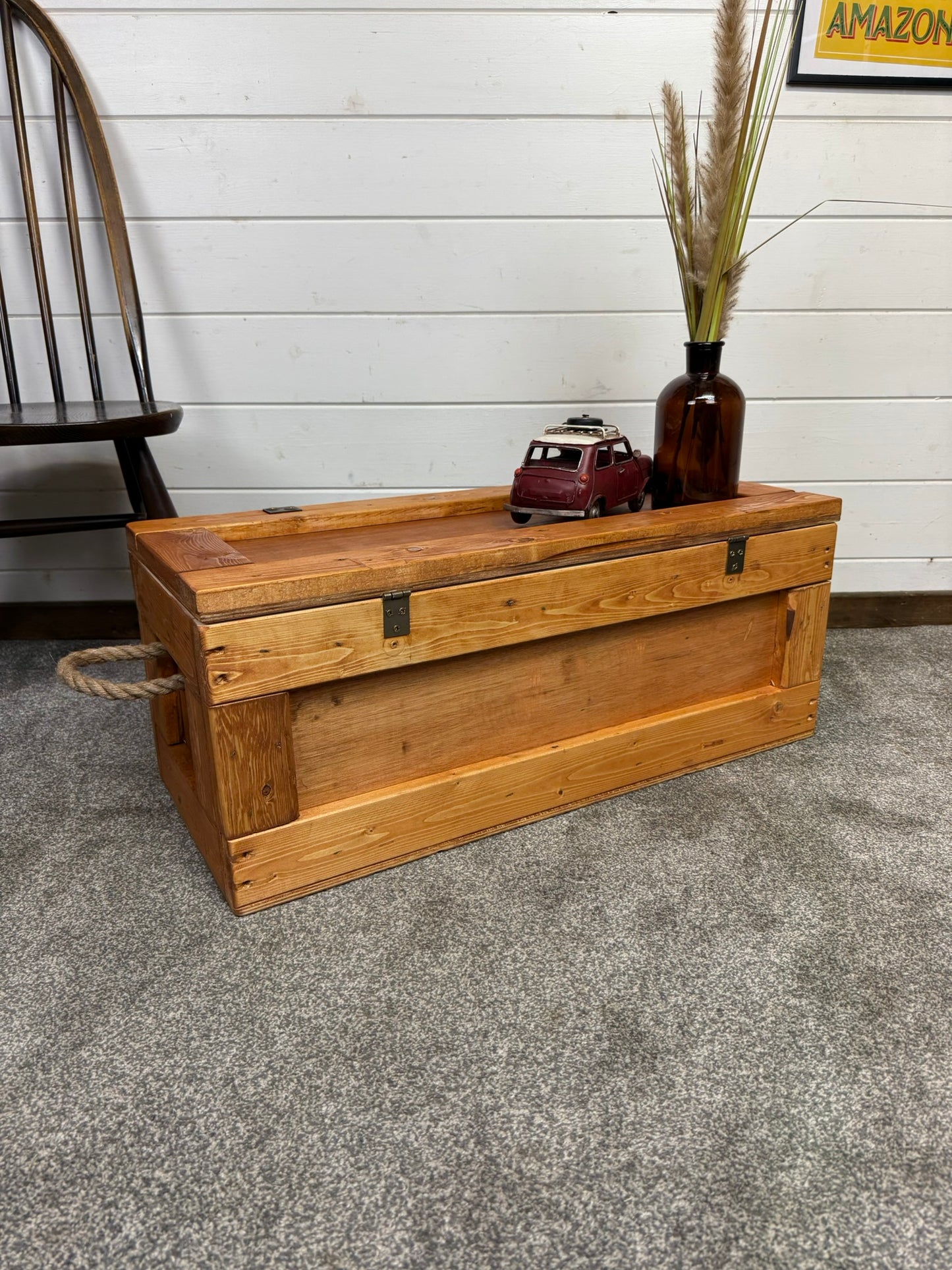 Large Wooden Storage Chest Rustic Industrial Reclaimed Trunk Home Decor Blanket Storage Side Table