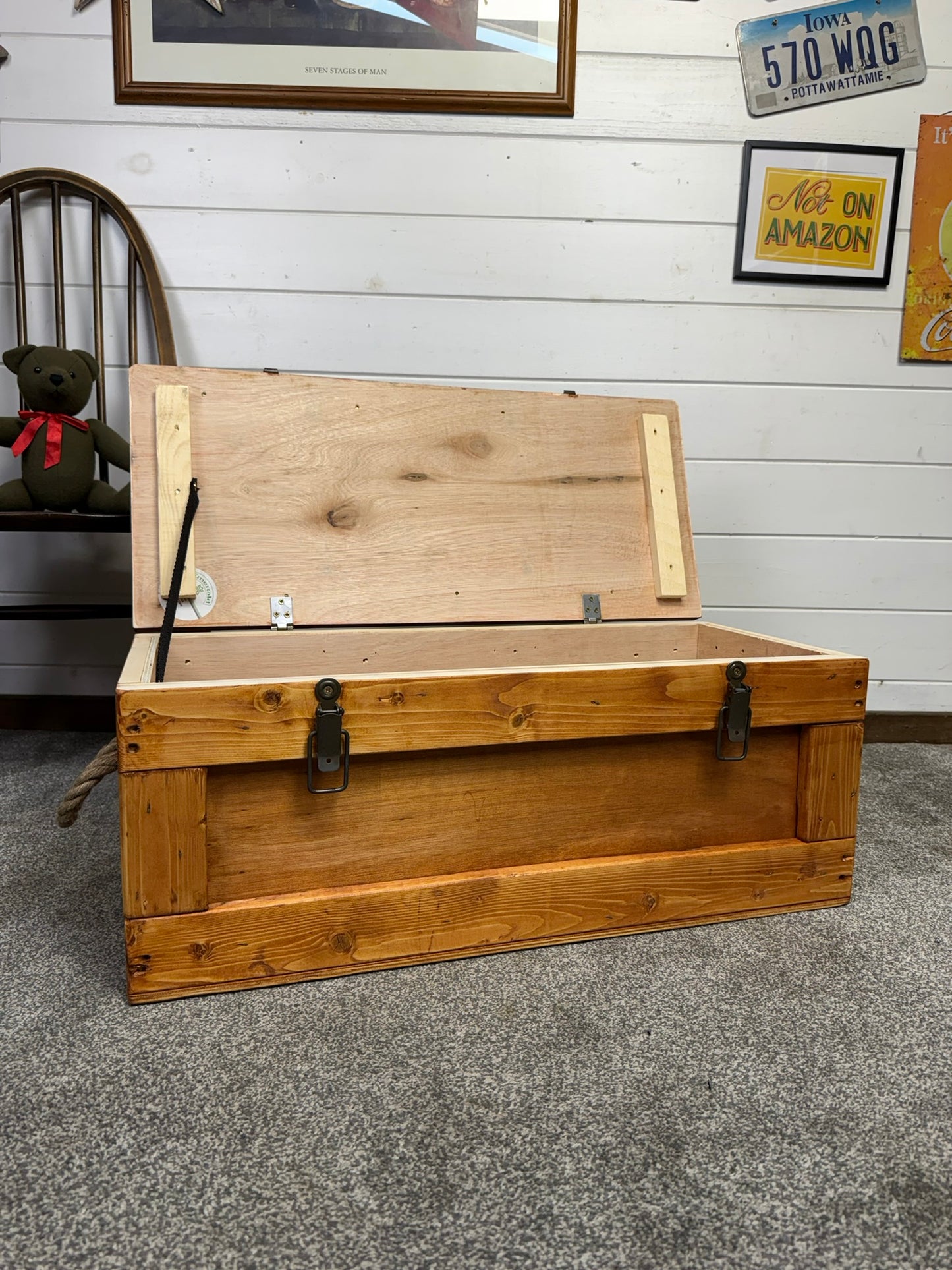 Large Wooden Storage Chest Rustic Industrial Reclaimed Trunk Home Decor Blanket Storage Side Table