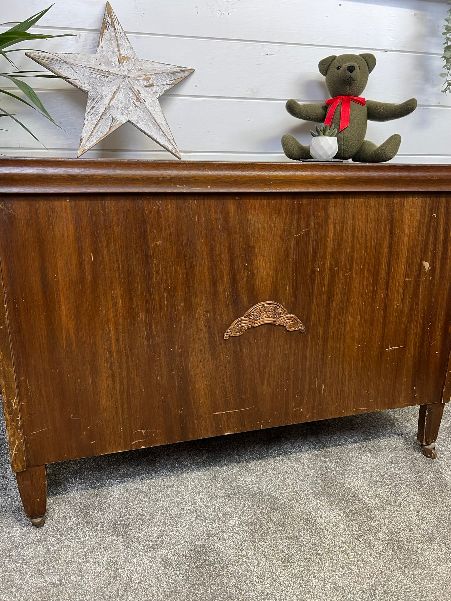 Large Antique Wooden Storage Blanket Chest Box Vintage Ottoman Art Deco