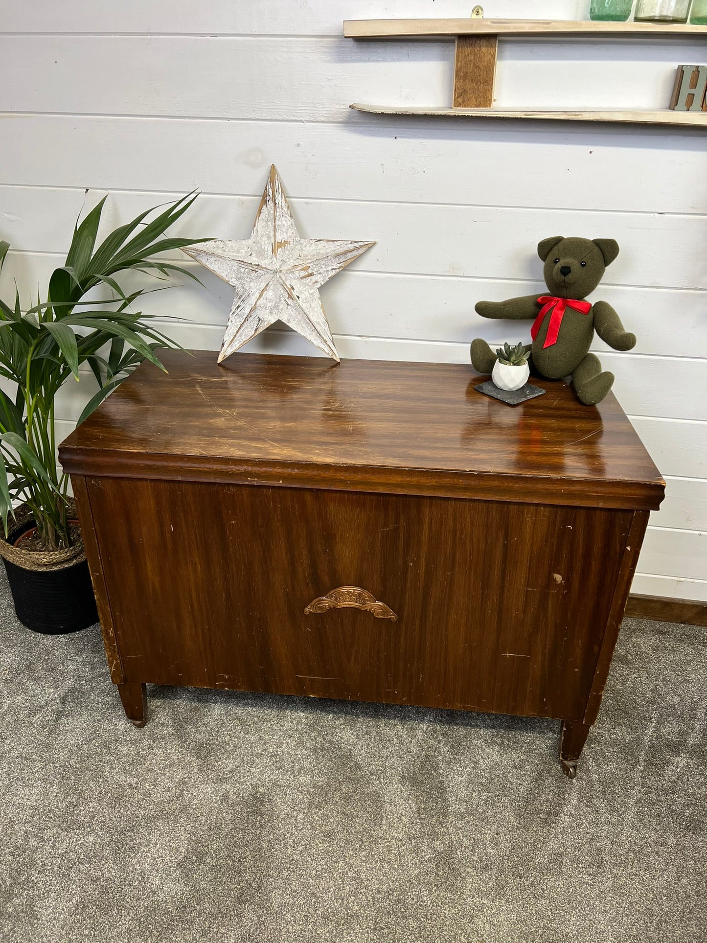 Large Antique Wooden Storage Blanket Chest Box Vintage Ottoman Art Deco