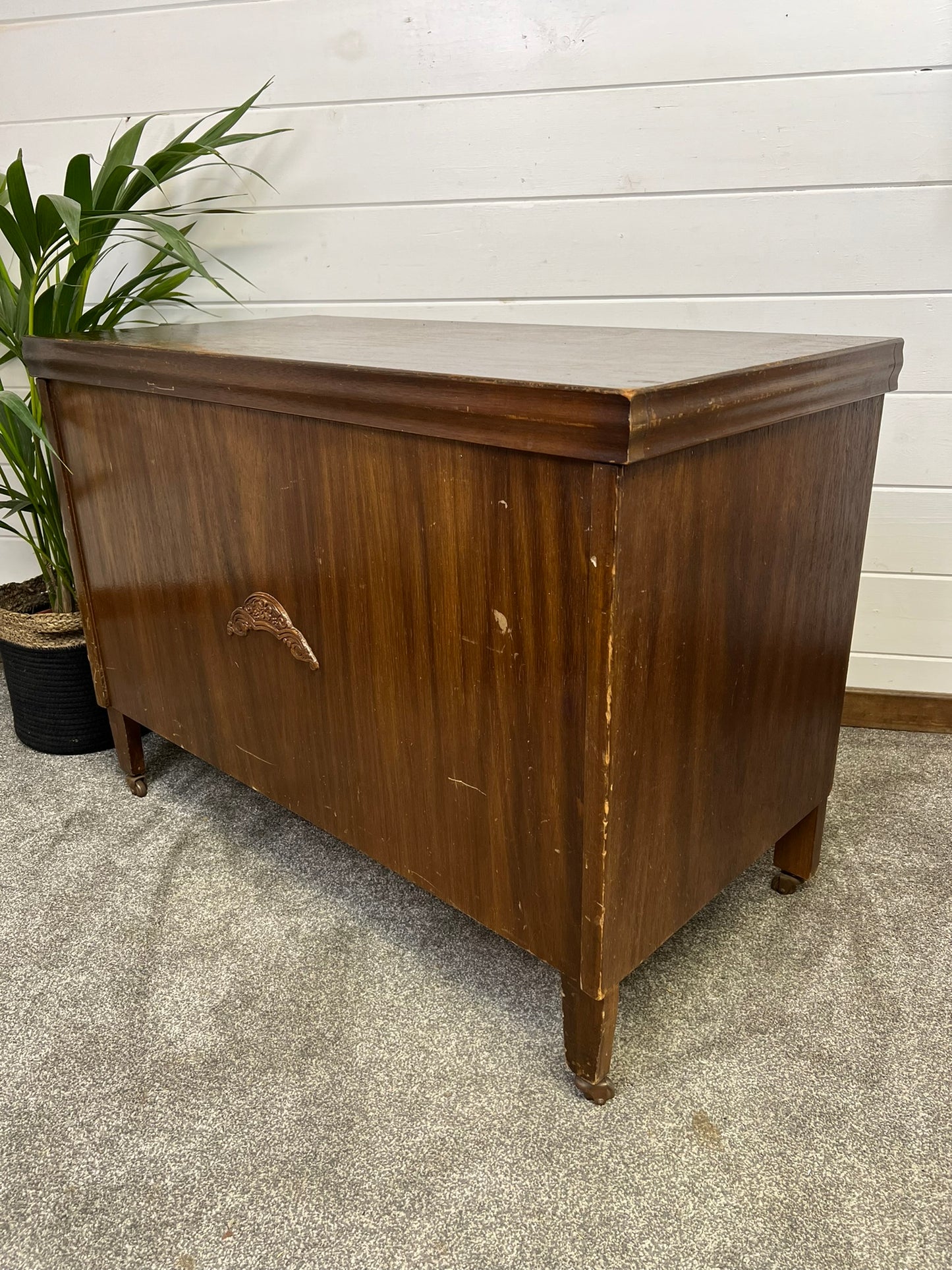 Large Antique Wooden Storage Blanket Chest Box Vintage Ottoman Art Deco