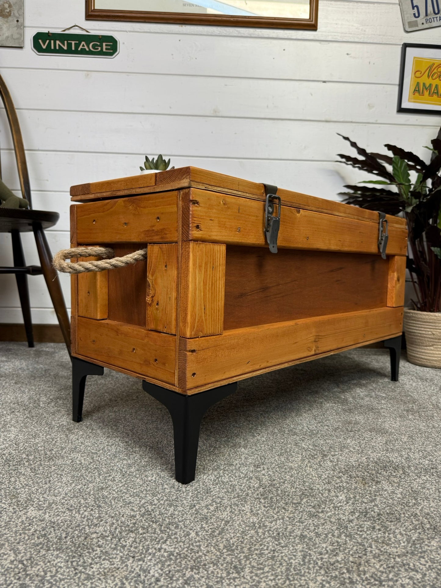 Reclaimed Large Wooden Crate Table Rustic Storage Chest Blanket Box Industrial Decor Coffee Table Side Table