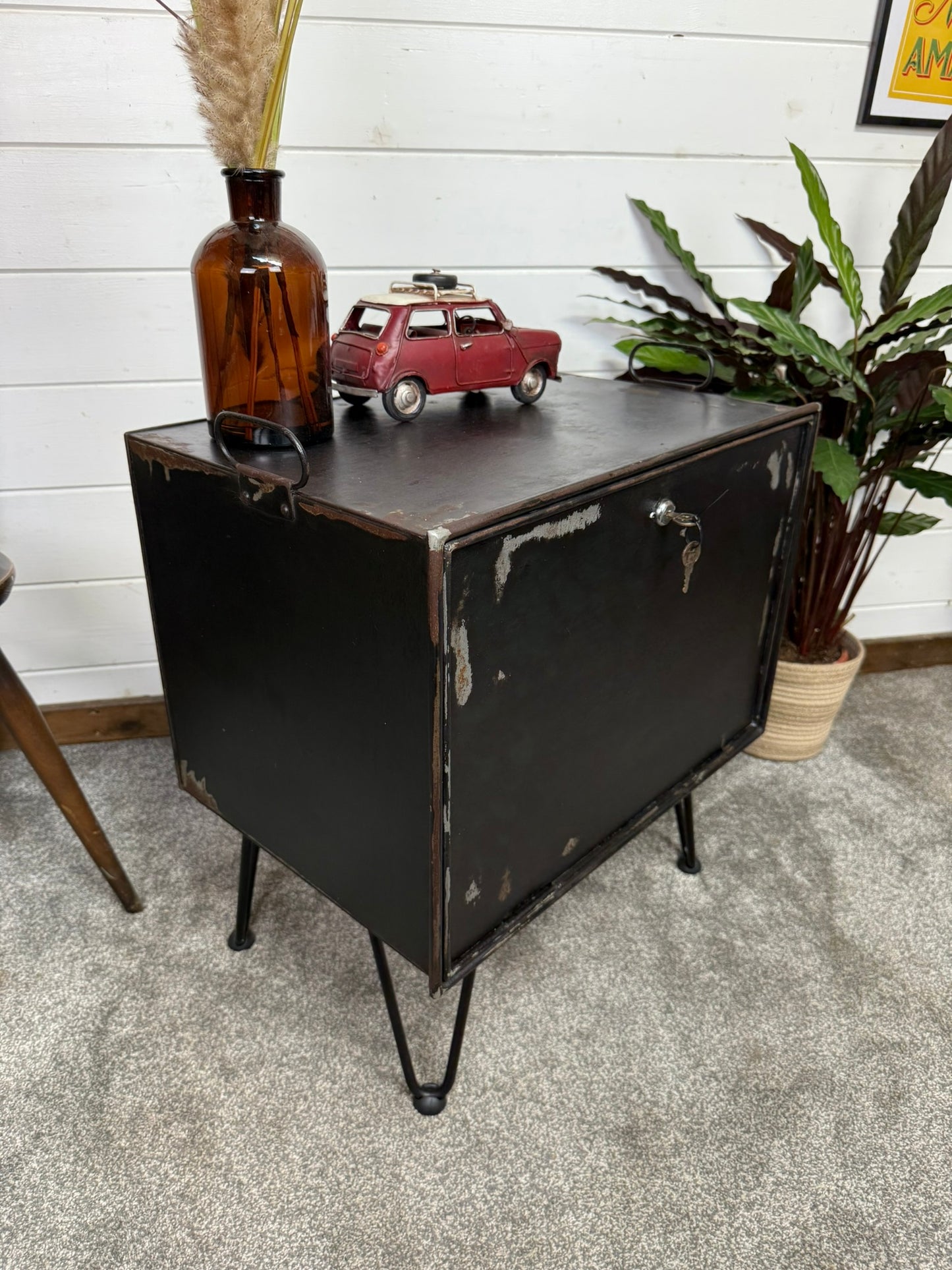 Vintage Industrial Metal Locker Side Table Coffee Table Reclaimed Rustic Patina Home Office Table
