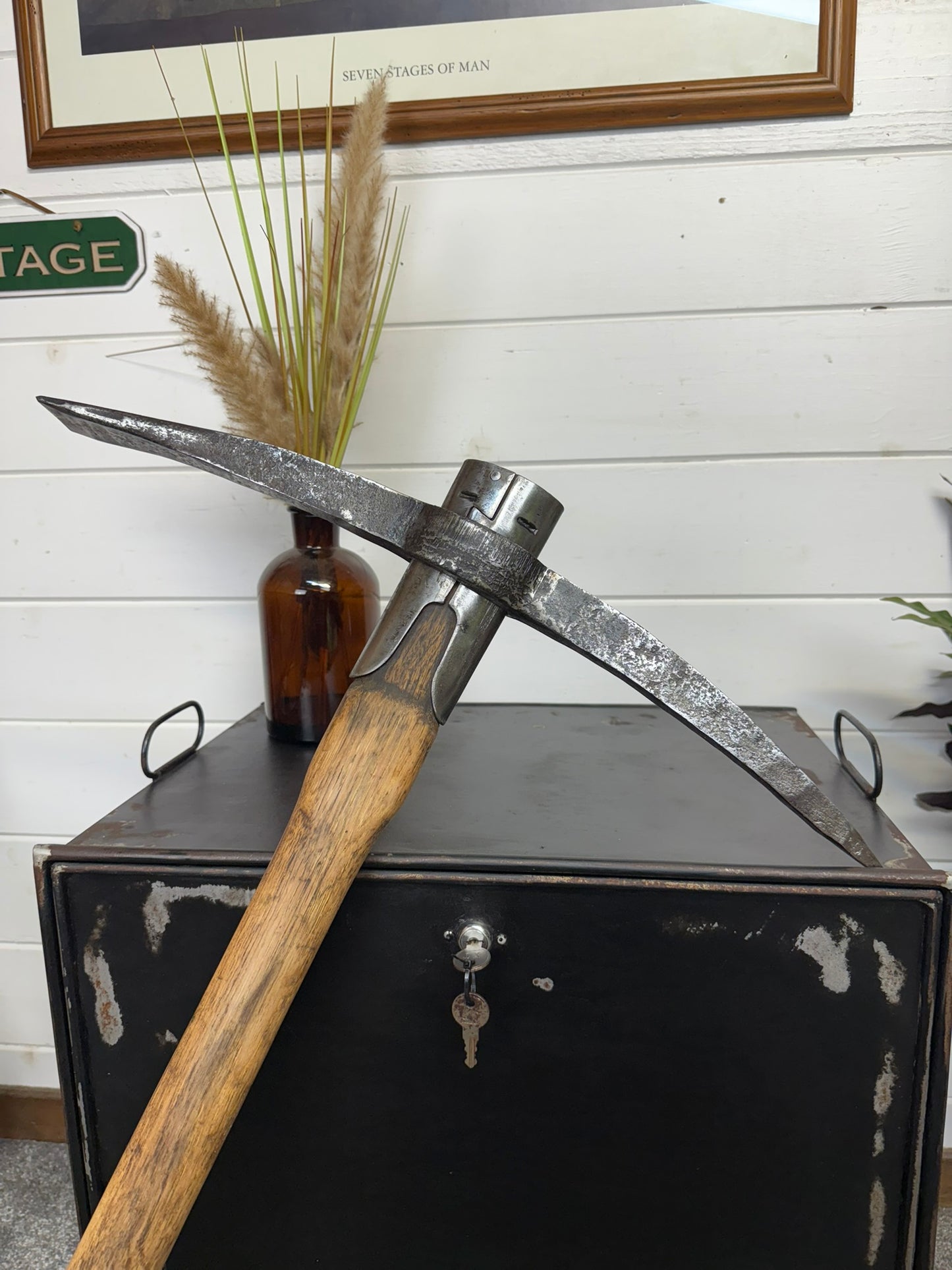 Vintage 1943 Military Pickaxe Long Handle 4.5lbs Pioneer Pick Axe Reclaimed Army Display