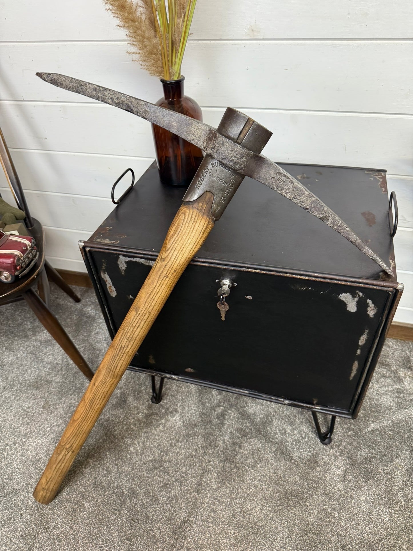 Vintage WW2 1942 Military Pickaxe Robert Burley & Sons Co With Hardy Pick Sheffield Head