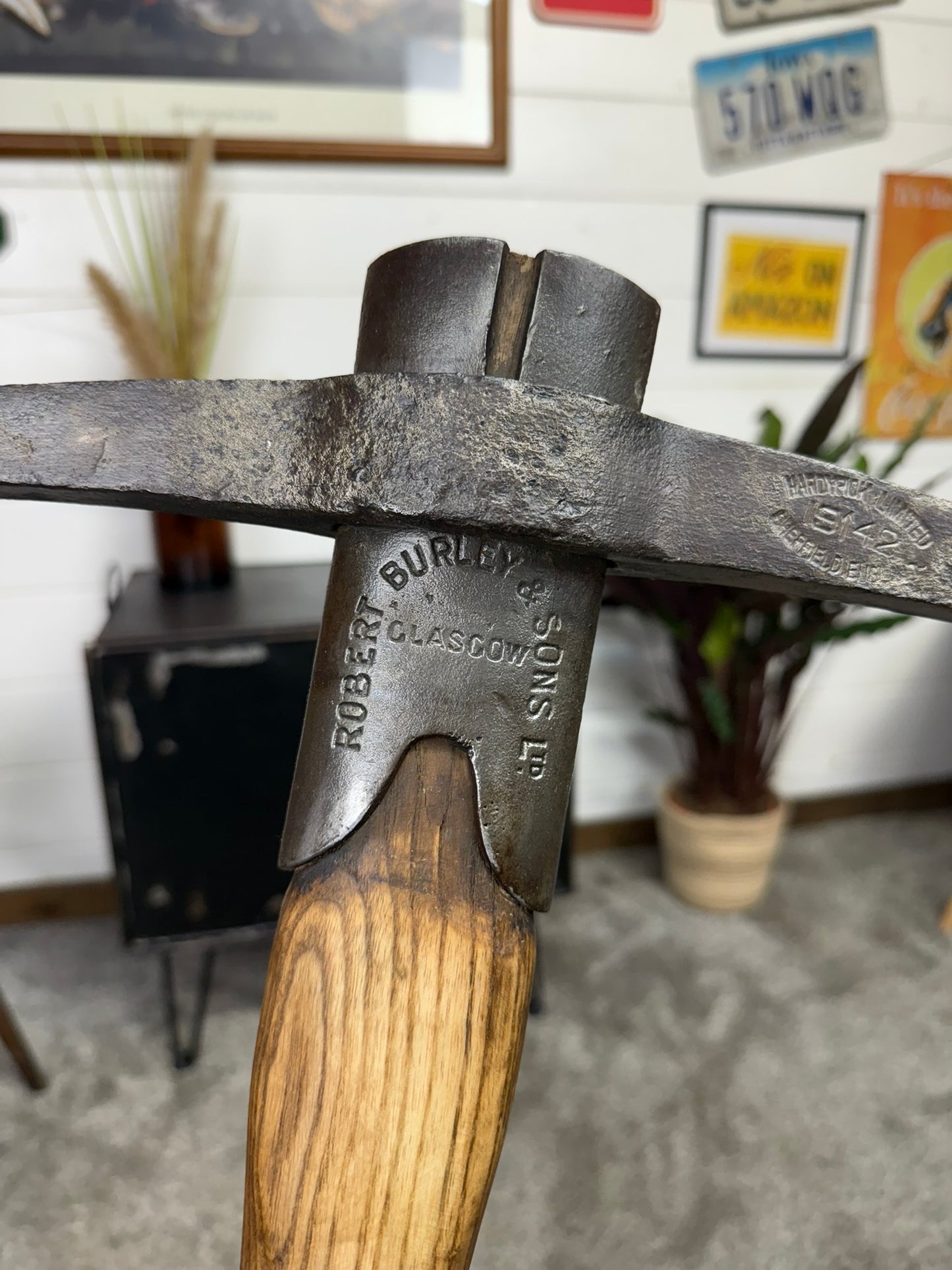 Vintage WW2 1942 Military Pickaxe Robert Burley & Sons Co With Hardy Pick Sheffield Head