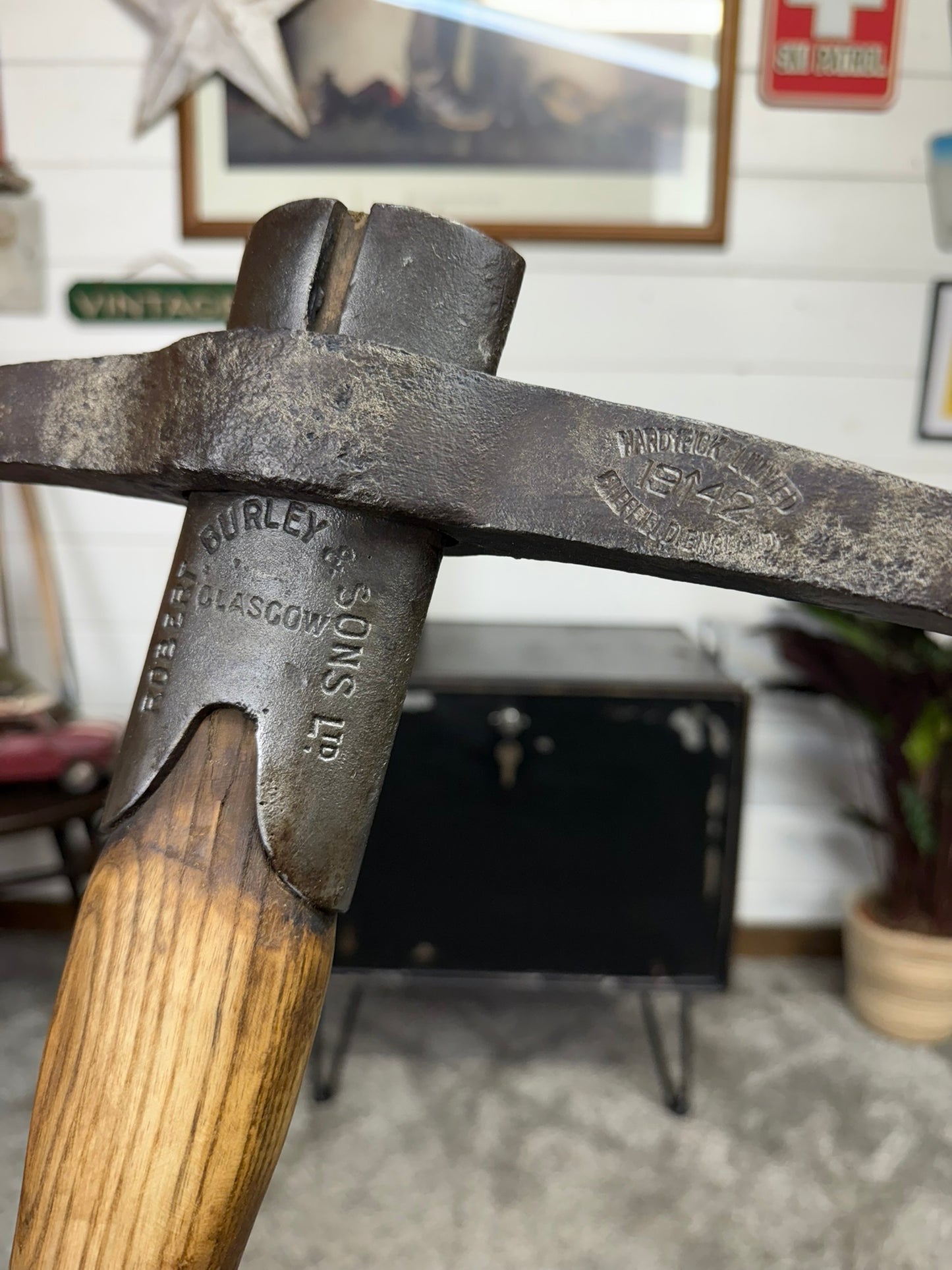 Vintage WW2 1942 Military Pickaxe Robert Burley & Sons Co With Hardy Pick Sheffield Head