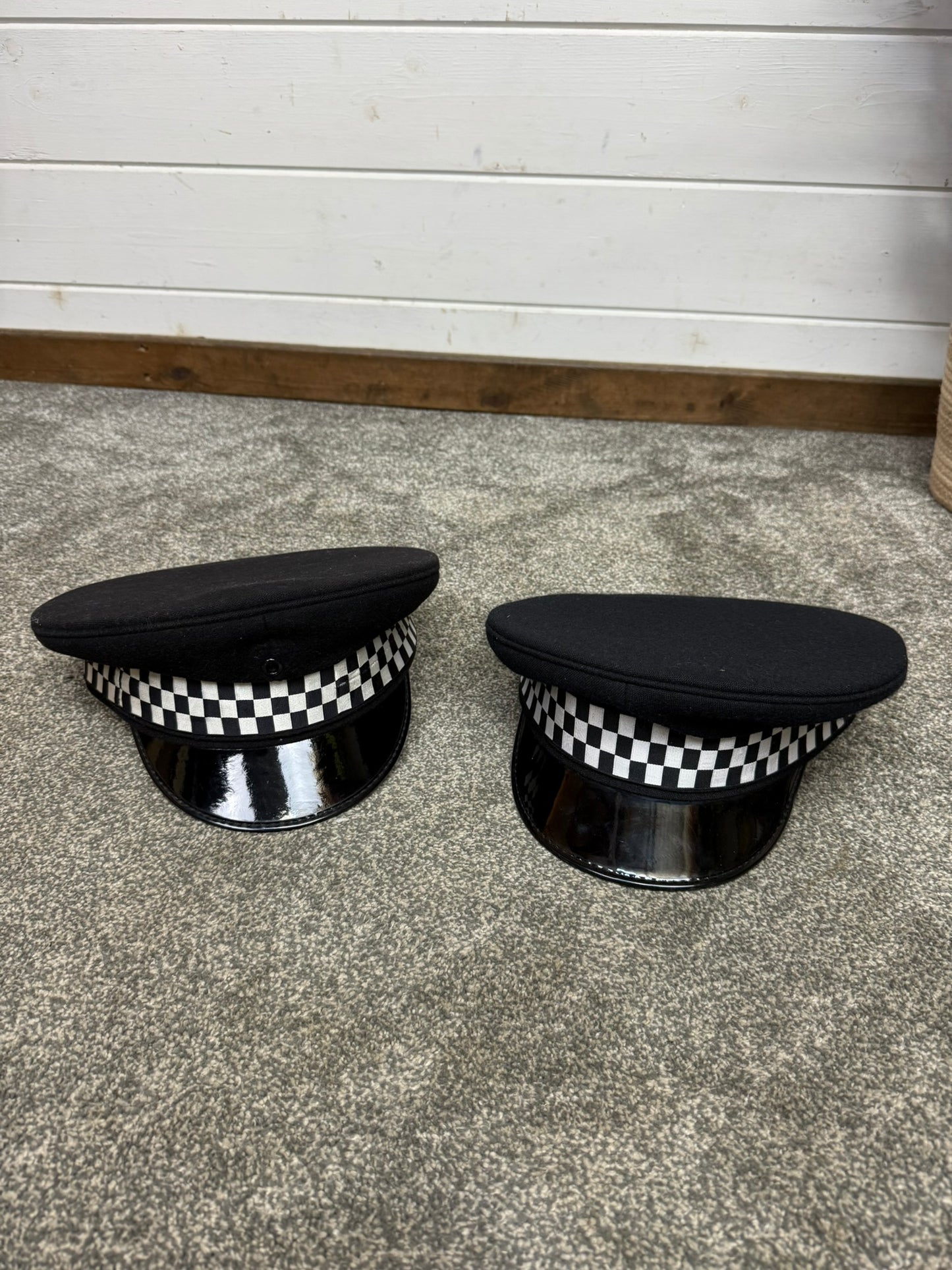 Ex Police Black Peaked Cap Checked Band Collector Film TV Fancy Dress Prop