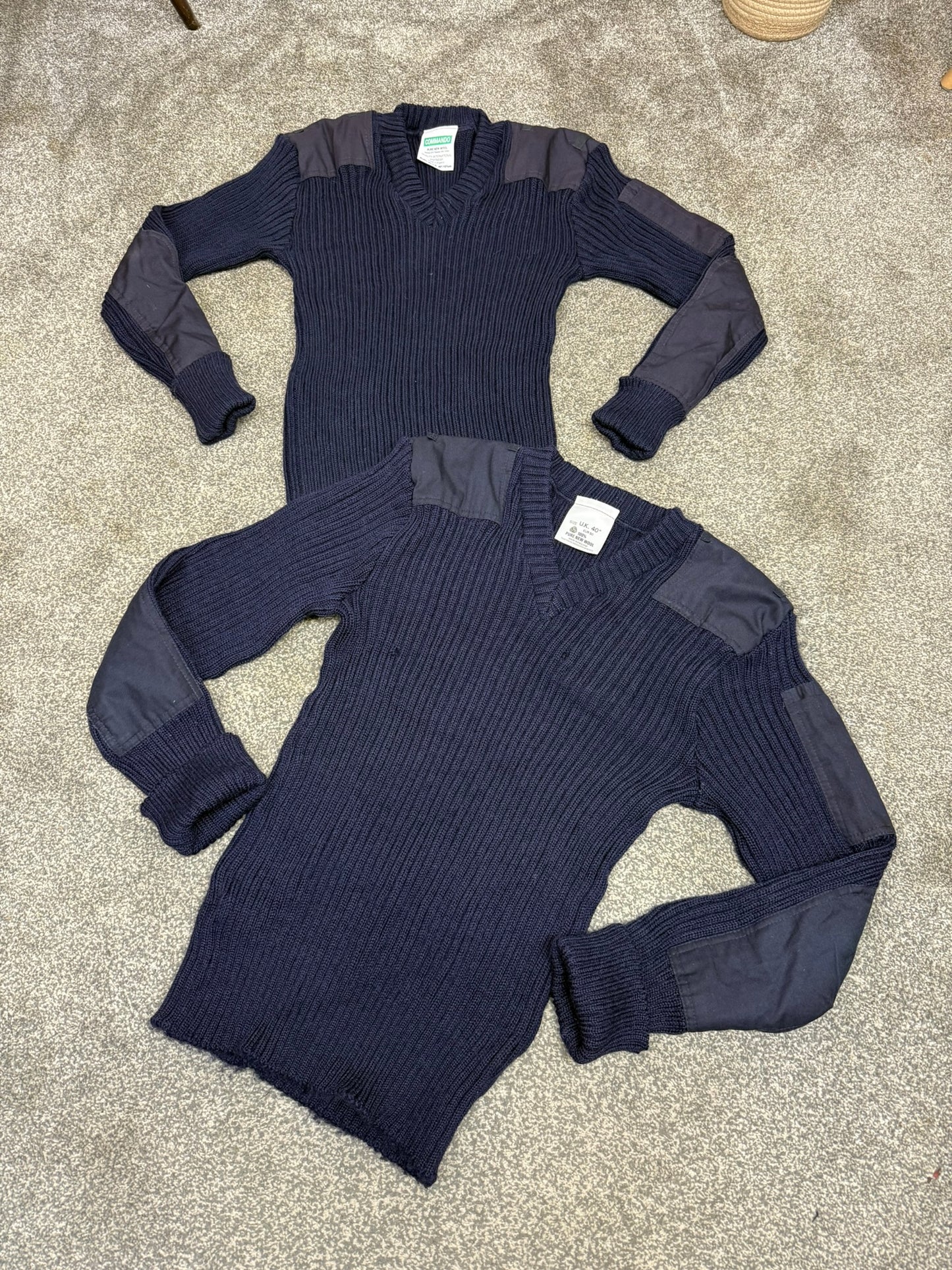2x Ex Police Blue Wool Jumper 40" Ribbed Commando Pullover Work Farmer Hiking Woolly Pully