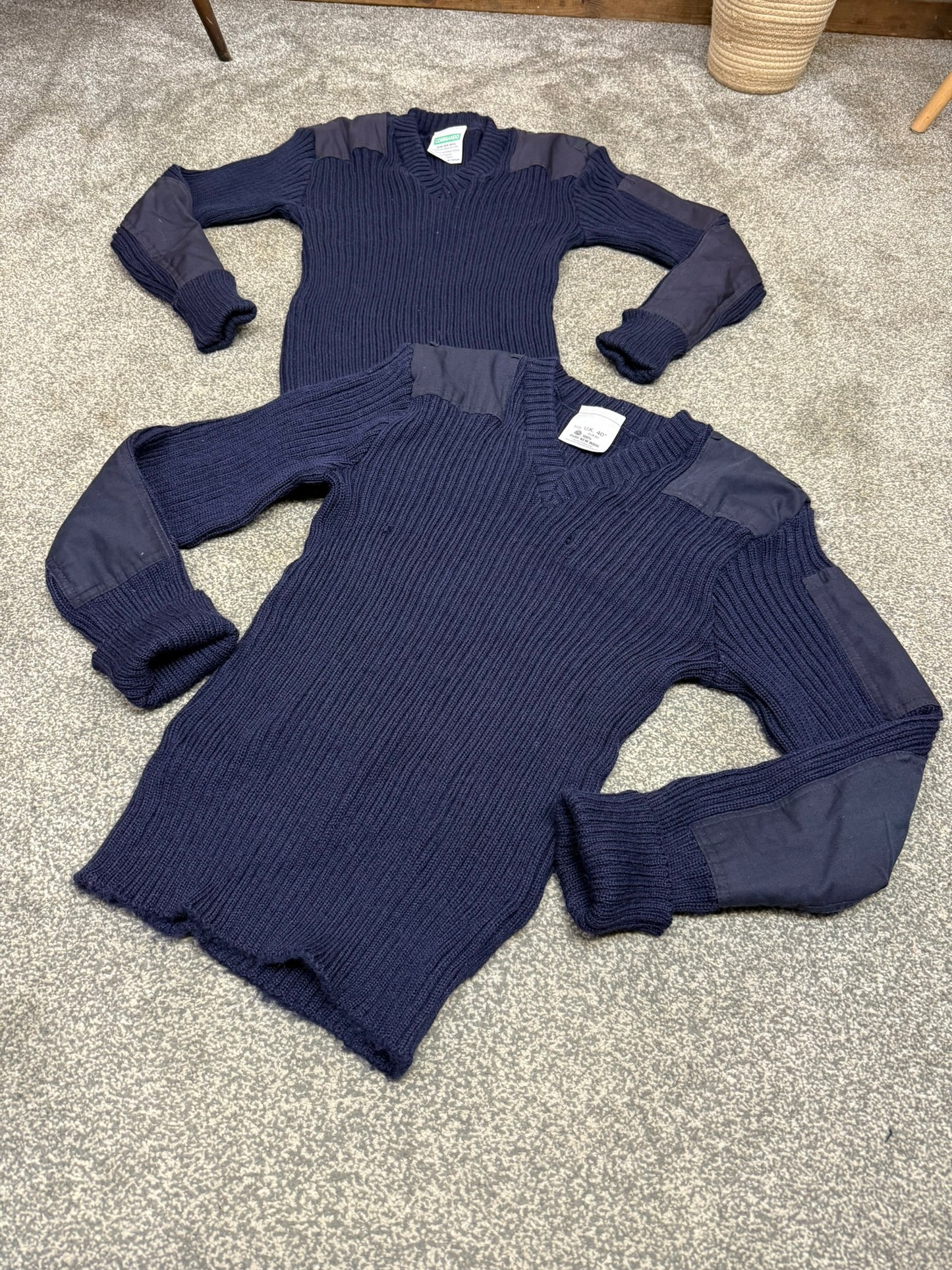 2x Ex Police Blue Wool Jumper 40" Ribbed Commando Pullover Work Farmer Hiking Woolly Pully