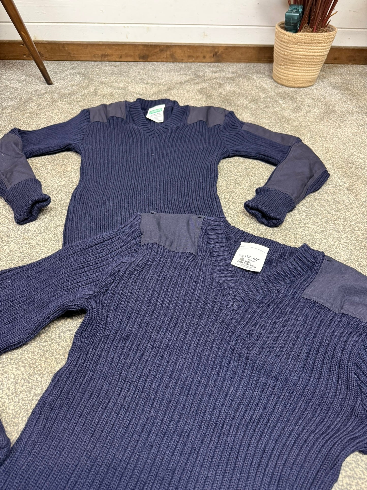 2x Ex Police Blue Wool Jumper 40" Ribbed Commando Pullover Work Farmer Hiking Woolly Pully