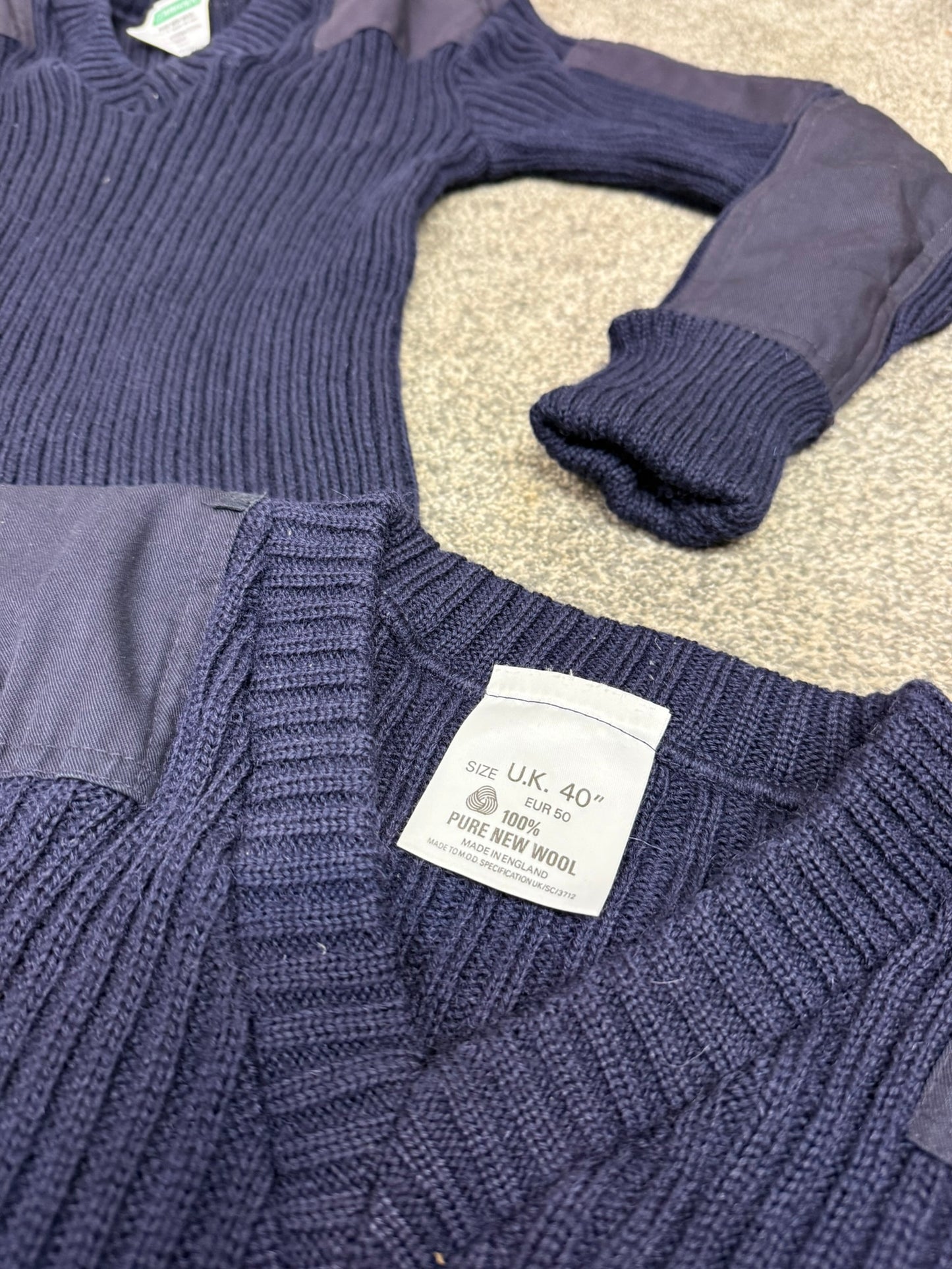 2x Ex Police Blue Wool Jumper 40" Ribbed Commando Pullover Work Farmer Hiking Woolly Pully