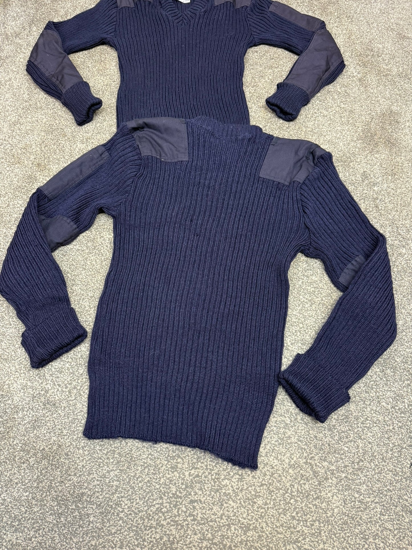 2x Ex Police Blue Wool Jumper 40" Ribbed Commando Pullover Work Farmer Hiking Woolly Pully