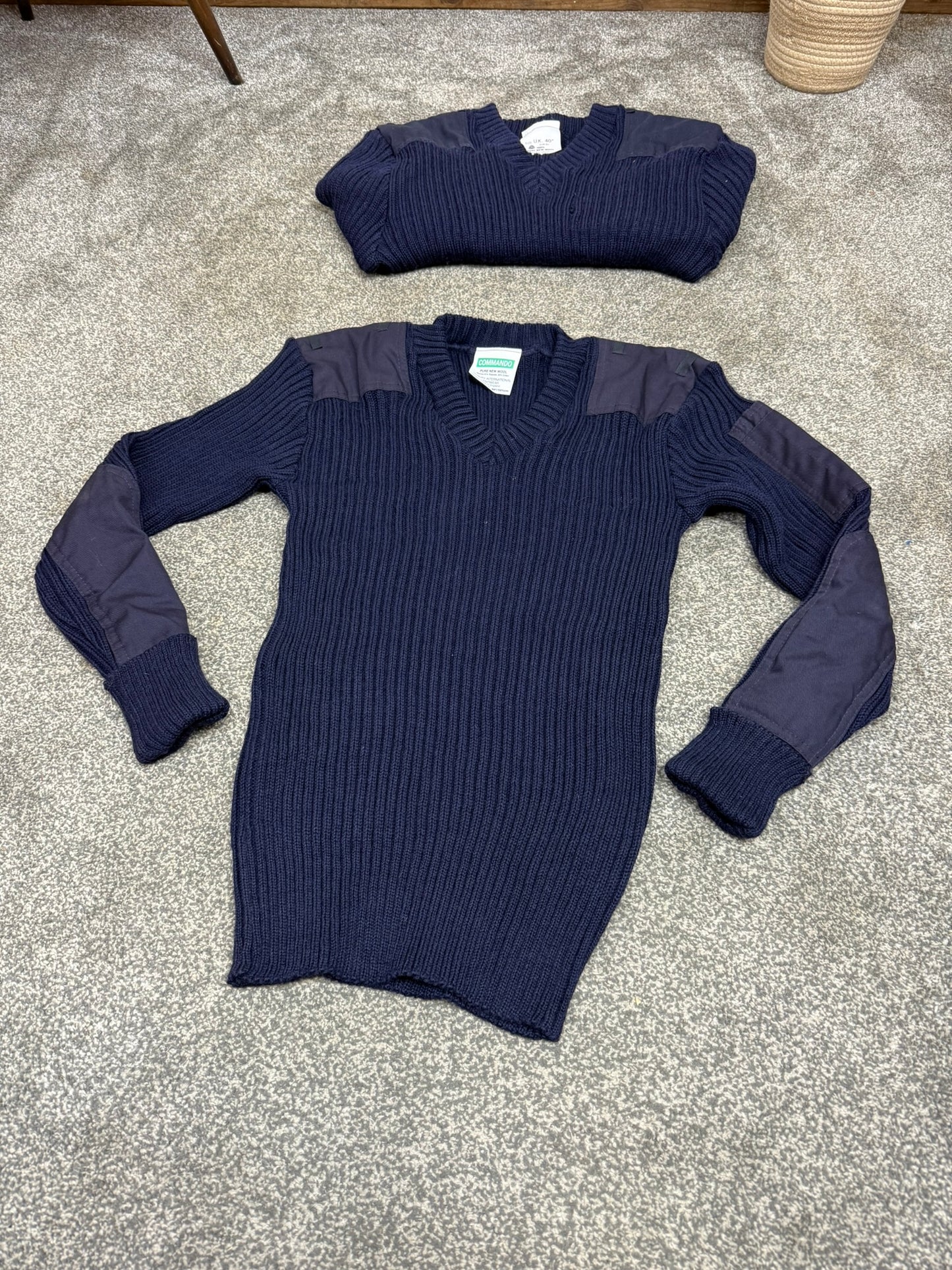 2x Ex Police Blue Wool Jumper 40" Ribbed Commando Pullover Work Farmer Hiking Woolly Pully