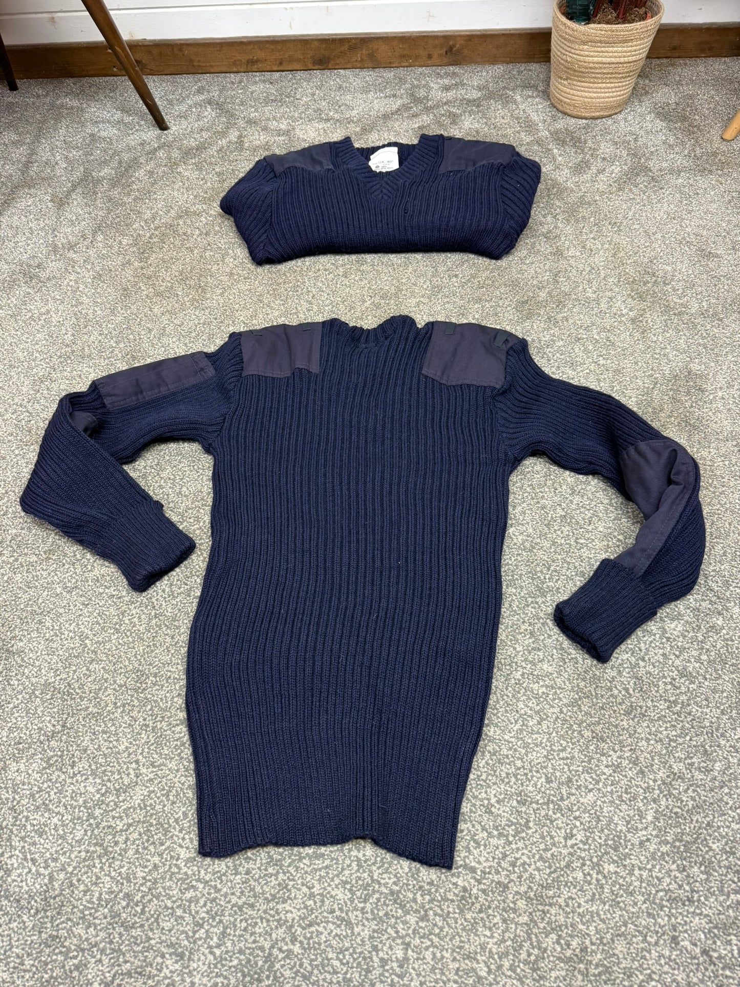 2x Ex Police Blue Wool Jumper 40" Ribbed Commando Pullover Work Farmer Hiking Woolly Pully